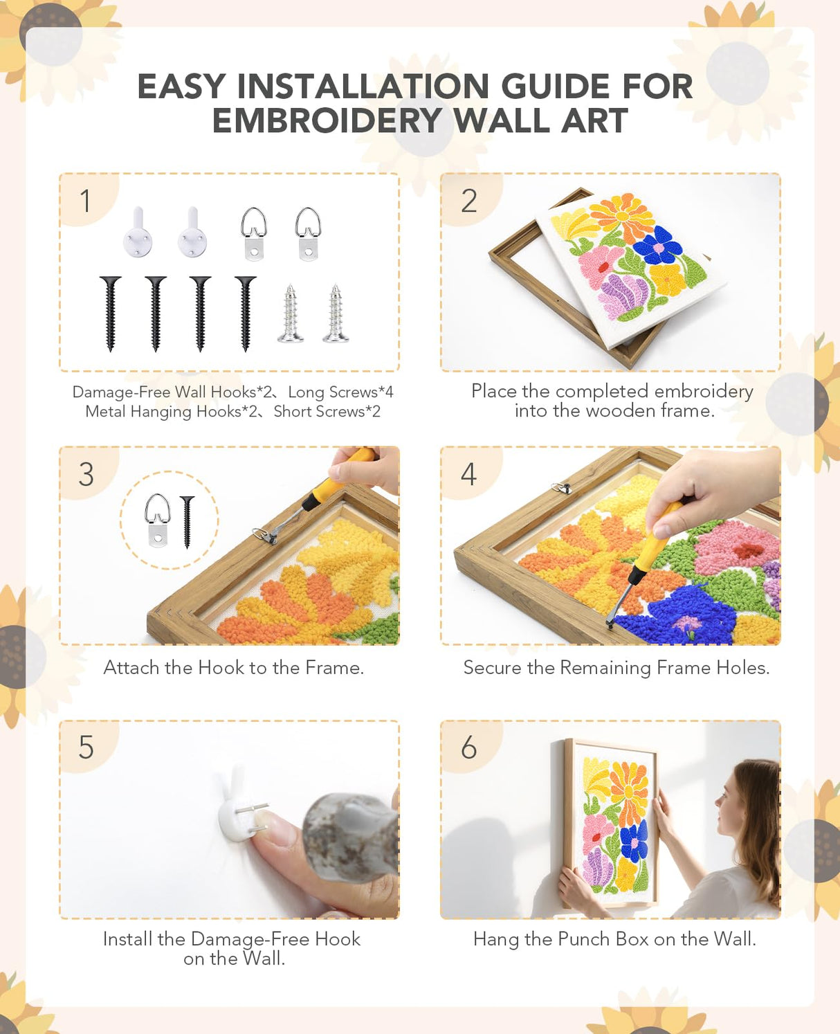 Acelist 16 Inch Punch Needle Kit with Frame, Easy Punch Embroidery Kits for Beginners, Adults & Kids Craft Kits, Picture Frame as Home Wall Décor, Pattern Fabric,Threader, Yarns, Hoops & Rug Punch AceList