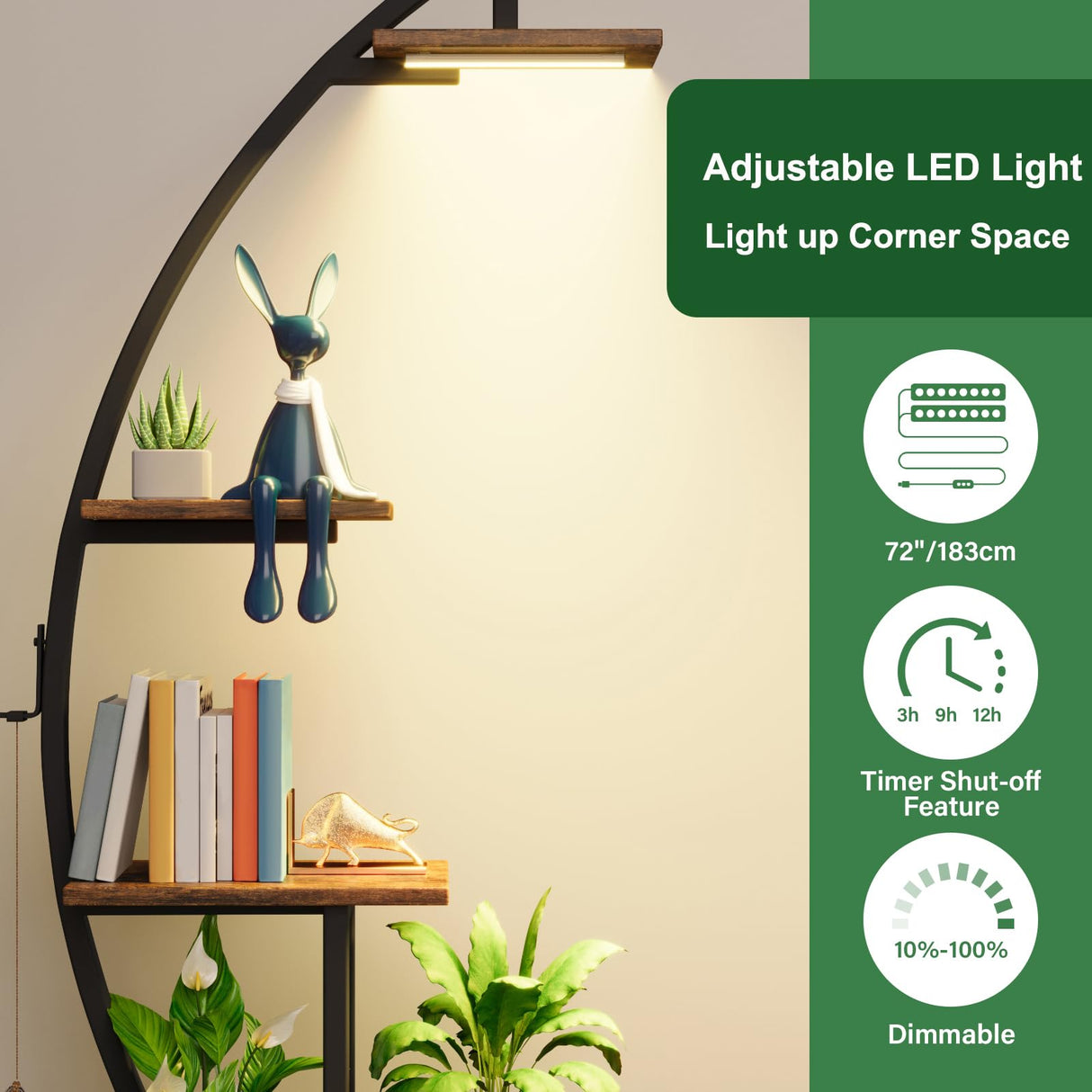 BECOKOME Tall Bookshelf with Lights, 2 Pack Ladder Bookcase, 7 Tier Arched Home Office Storage Book Collectibles Shelves, 64" Modern Corner Display Shelf for Bedroom Living Room Balcony, Rustic Brown BECOKOME