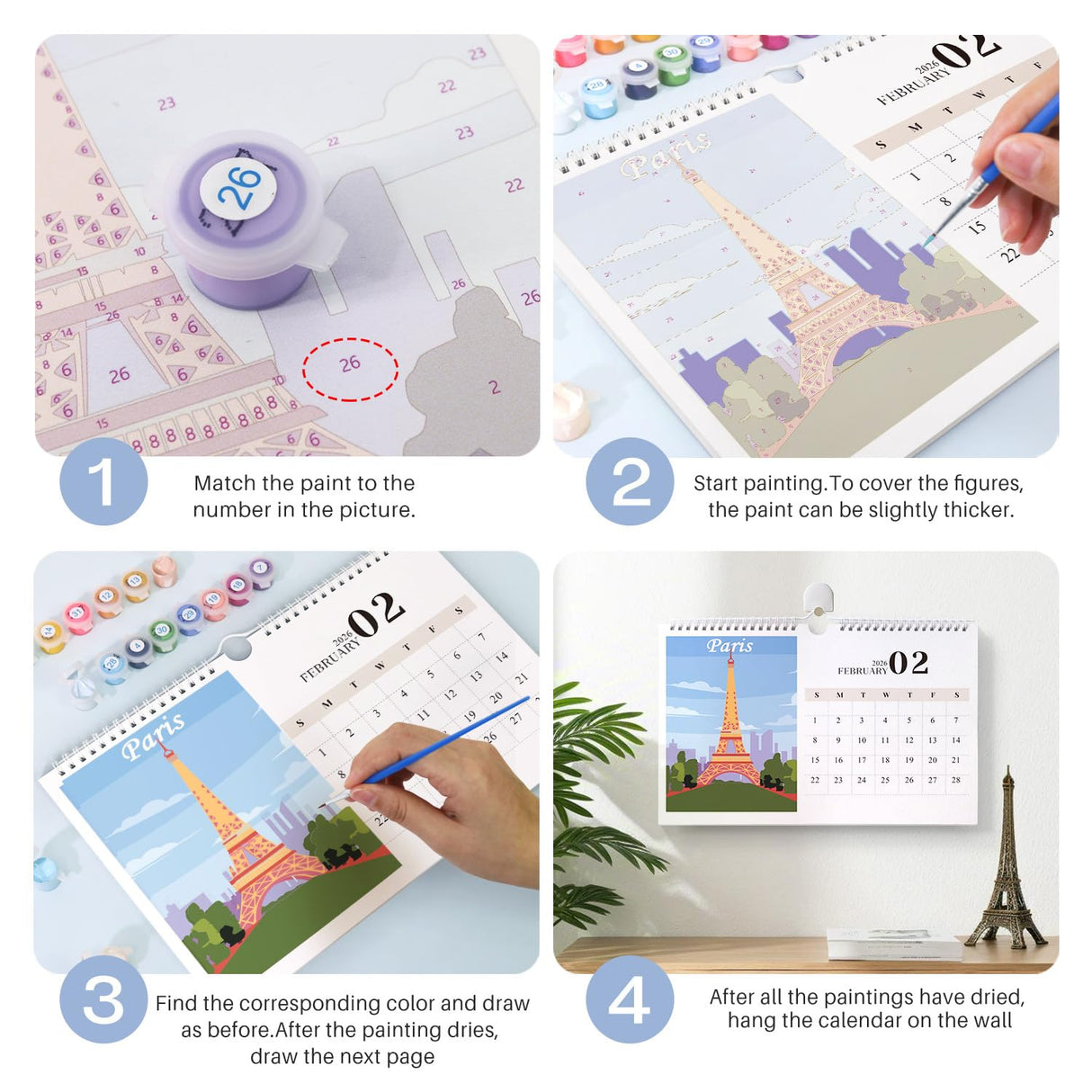 DIY Paint by Numbers Calendar 2026 Wall Calendar 12 Cities Paints with Number for Gift & Decor Generic