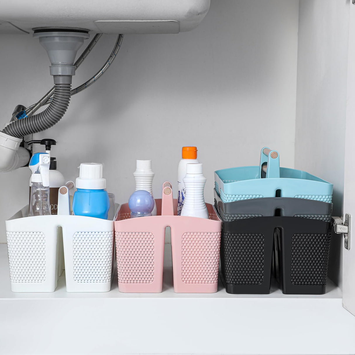 rejomiik Portable Shower Caddy Basket Plastic Cleaning Caddy Organizer Storage Tote with Handle for Bathroom, College, Dorm Room Essentials, White rejomiik