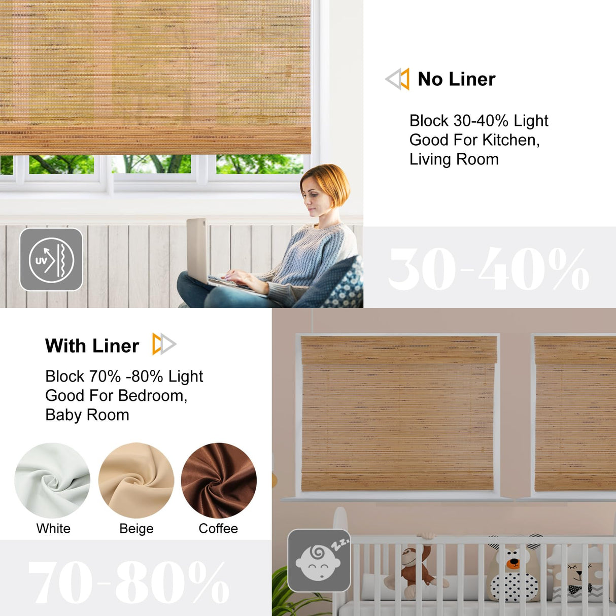 Artdix Bamboo Roman Shades, Cordless Walnut Custom Blackout Room Darkening Woven Wood Shades, Natural Bamboo Window Shades for Indoor Windows Artdix
