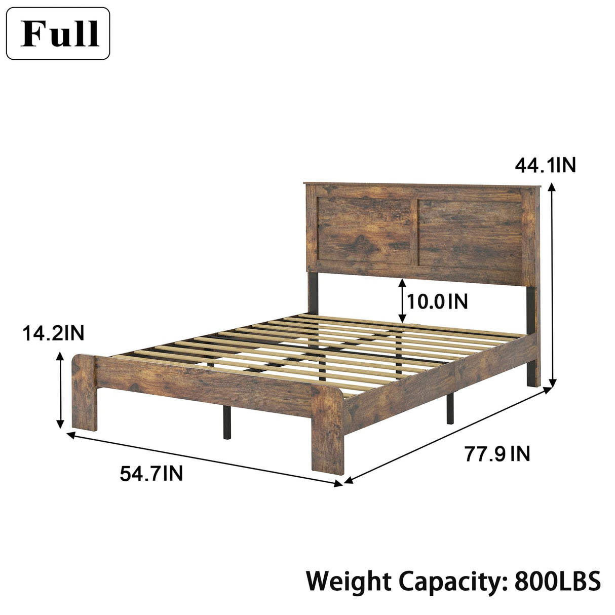 GJQN Full Size Bed Frame with Headboard, Rustic Wood Platform Bed Frame with 12 Wooden Slats Support, No Box Spring Needed, Noise Free (Dark Brown, Full) GJQN