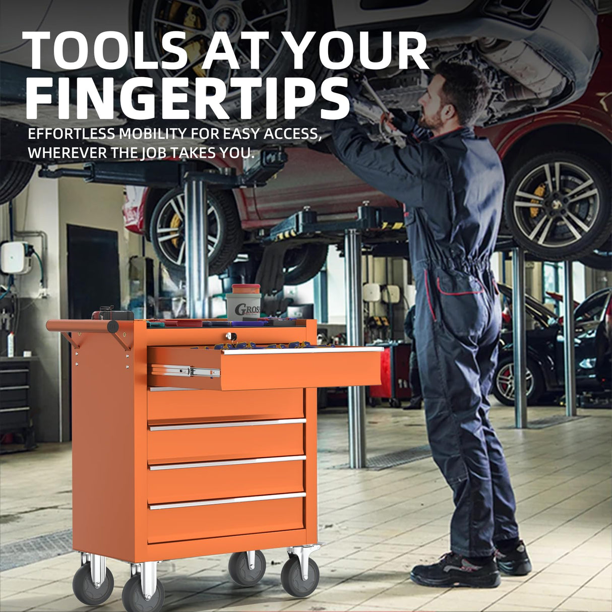 CMFYDAILY 5-Drawers Garage Tool Chest, Large Capacity Tool Cabinet Heavy Duty Mechanic Rolling Tool Box Metal Locking Tool Cart with Drawers and Wheels for Storage CMFYDAILY