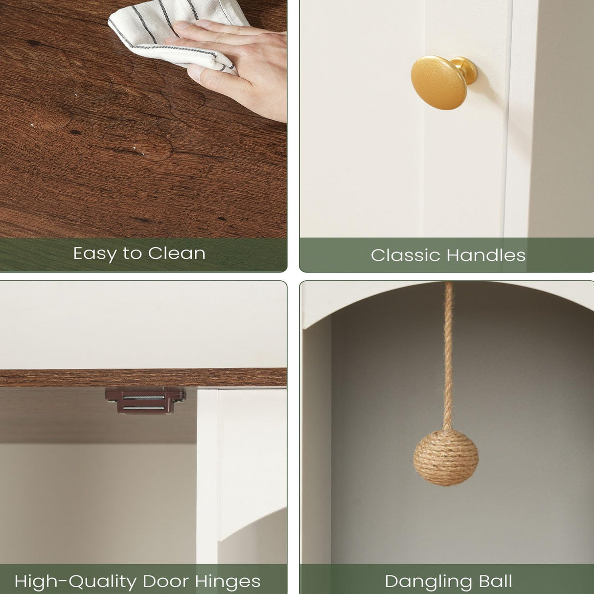 CHOEZON 47.2'' Double Cat Litter Box Enclosure, Hidden Cat Litter Box Furniture with Scratching Board and Dangling Ball, for 2 Cats, White and Walnut MMW02WL CHOEZON