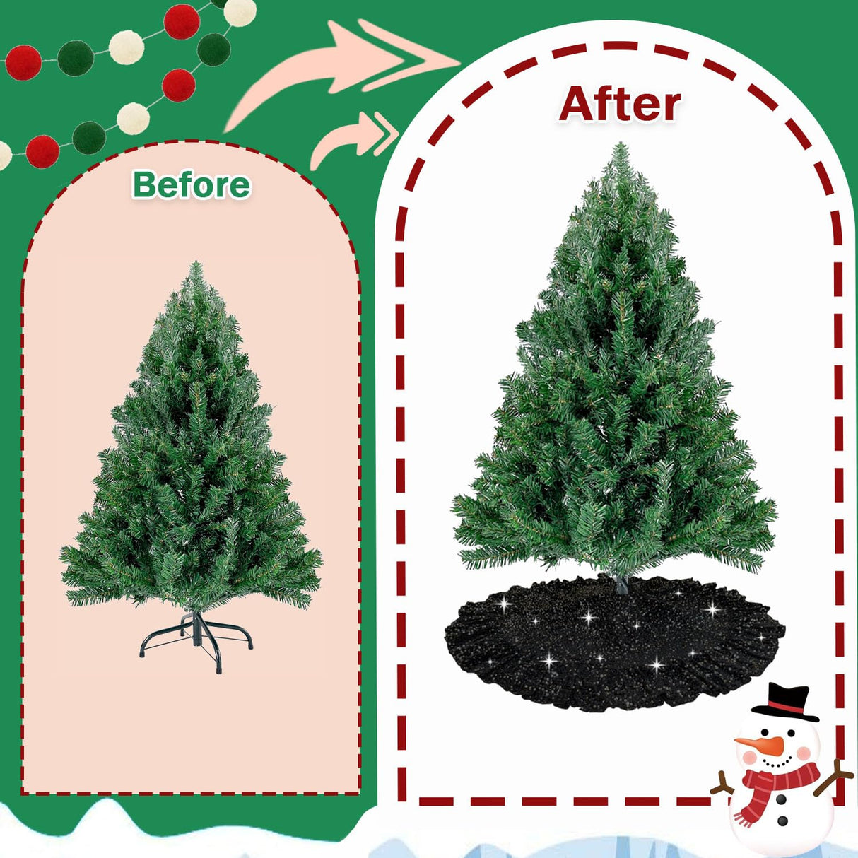 Glissora Black Christmas Tree Skirt 45 Inch Sequin Ruffle Tree Skirts Night Mare Before Christmas Tree Skirt for Halloween Tree Floor Mat Velvet Ruffled Tree Skiet for Pencil Tree Xmas Holiday Decor Glissora