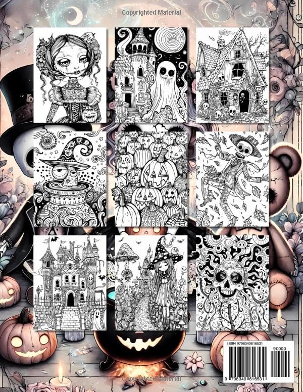 Cute Creepyland Adult Coloring Book: Whimsical Designs Featuring Creepy Creatures, Adorable Monsters, Gothic Dolls, Mystical Witches, Spooky Houses, Haunted Castles, and More WoodArtSupply
