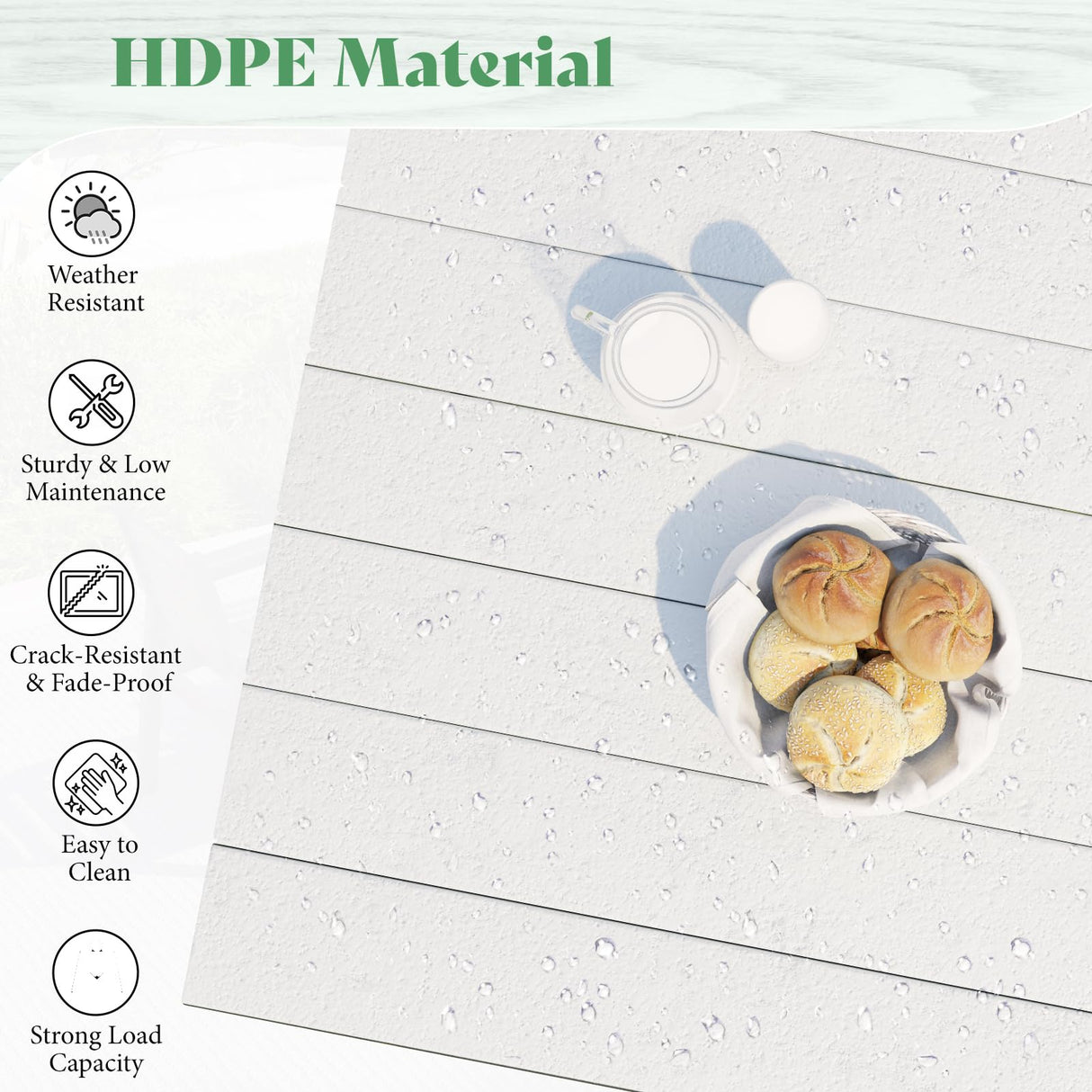 AMERLIFE 7-Piece HDPE Outdoor Dining Table Set with 6 Chairs, 71" L Patio Dining Furniture Set with Umbrella Hole, Modern Dinner Table & Chairs Set for Garden, Backyard, Poolside, White AMERLIFE