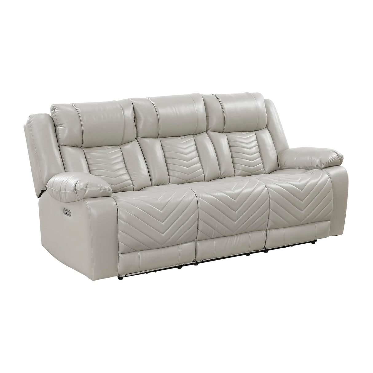 Lexicon Wall Hugger Power Double Reclining Sofa with Center Drop-Down Table, Faux Leather Home Theater Seating with LED Lighting/USB Charging Ports/Wireless Charger/Cup Holders, Magazine Pocket, Gray Lexicon