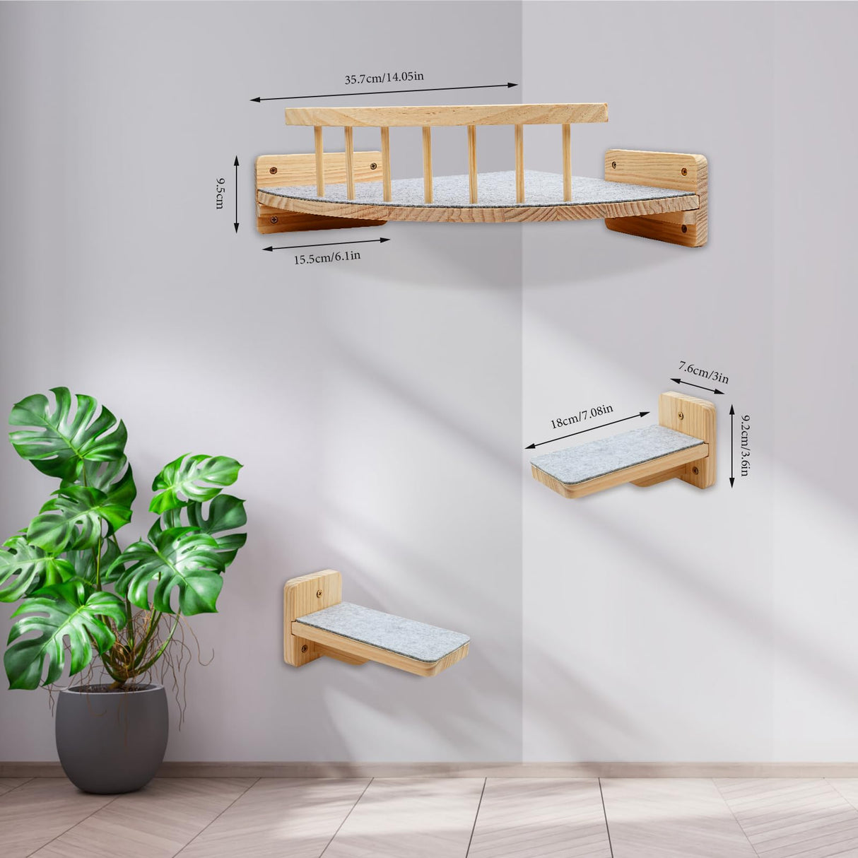 Cat Wall Shelves with 4 Step Scratch Post & Hammock Bed Wooden Floating Climbing Furniture for Sleeping and Playing Indoor Cat Climbing Shelf Corner Shelf Perches Support 20 LBS Housense