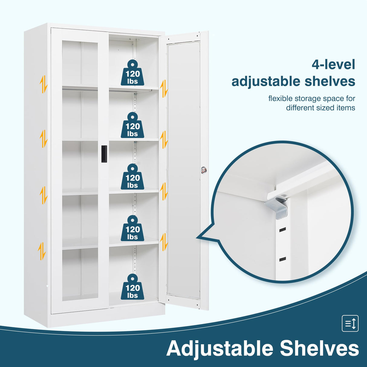 MIIIKO Display Cabinet with Glass Doors, Home Office Cabinet for Collectibles, 71" Tall Locking Metal Storage Cabinet with 4 Adjustable Shelf, Bookcase Display Case White… MIIIKO