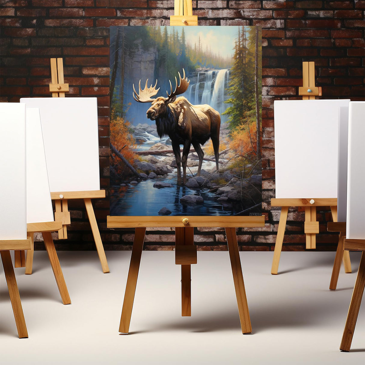 ZUVRDIAI Paint by Numbers, Mountain Waterfall Moose, Adult Crafts Adult Paint by Number Kits, Arts Crafts for Home Decor(No Frame, 16x20 Inch) ZUVRDIAI