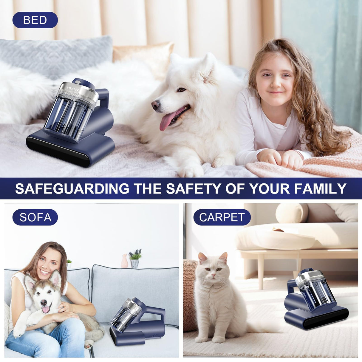 Mattress Vacuum Bed Vacuum Cleaner with 253.7nm UV-C Light, 600W & 16Kpa Strong Suction,33000 RPM/Min Tapping, HEPA Filter,149℉ Heat & Ultrasonic & Anion Handheld Vacuum for Bed and Pet Teant