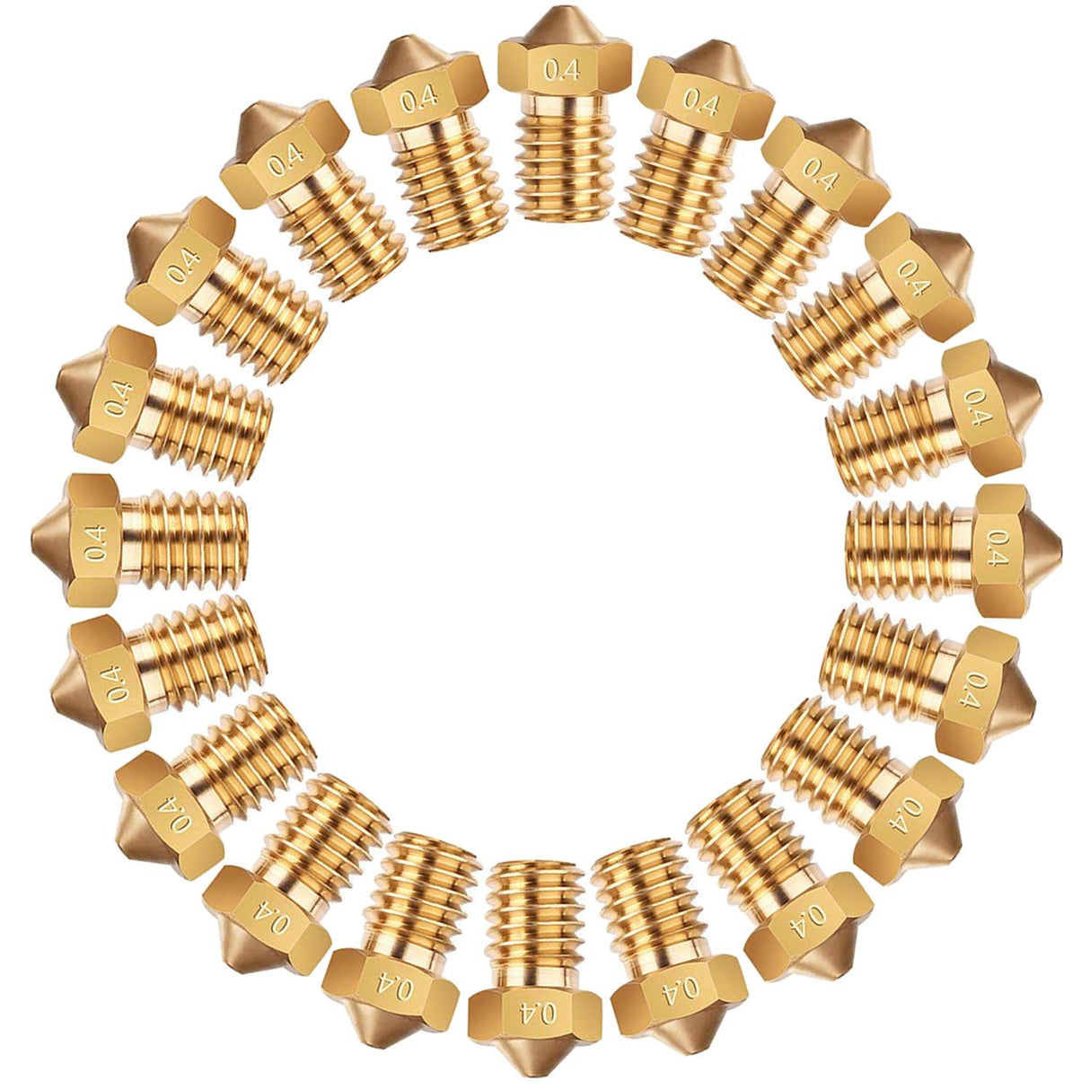 E3D Nozzles, ExcelFu M6 0.4mm Brass Nozzle Extruder Print Head for 1.75mm Filament E3D V5-V6 3D Printer, Pack of 20 EXCELFU