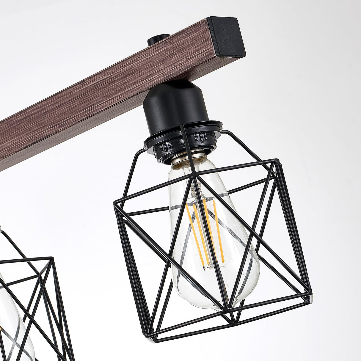 Ruibutrade 5-Light Modern Farmhouse Island Lighting, Adjustable Height Rustic Chandelier with Walnut Metal Frame & Matte Black Geometric Shade, E26 Base Hanging Light for Dining Room Over Table Ruibutrade