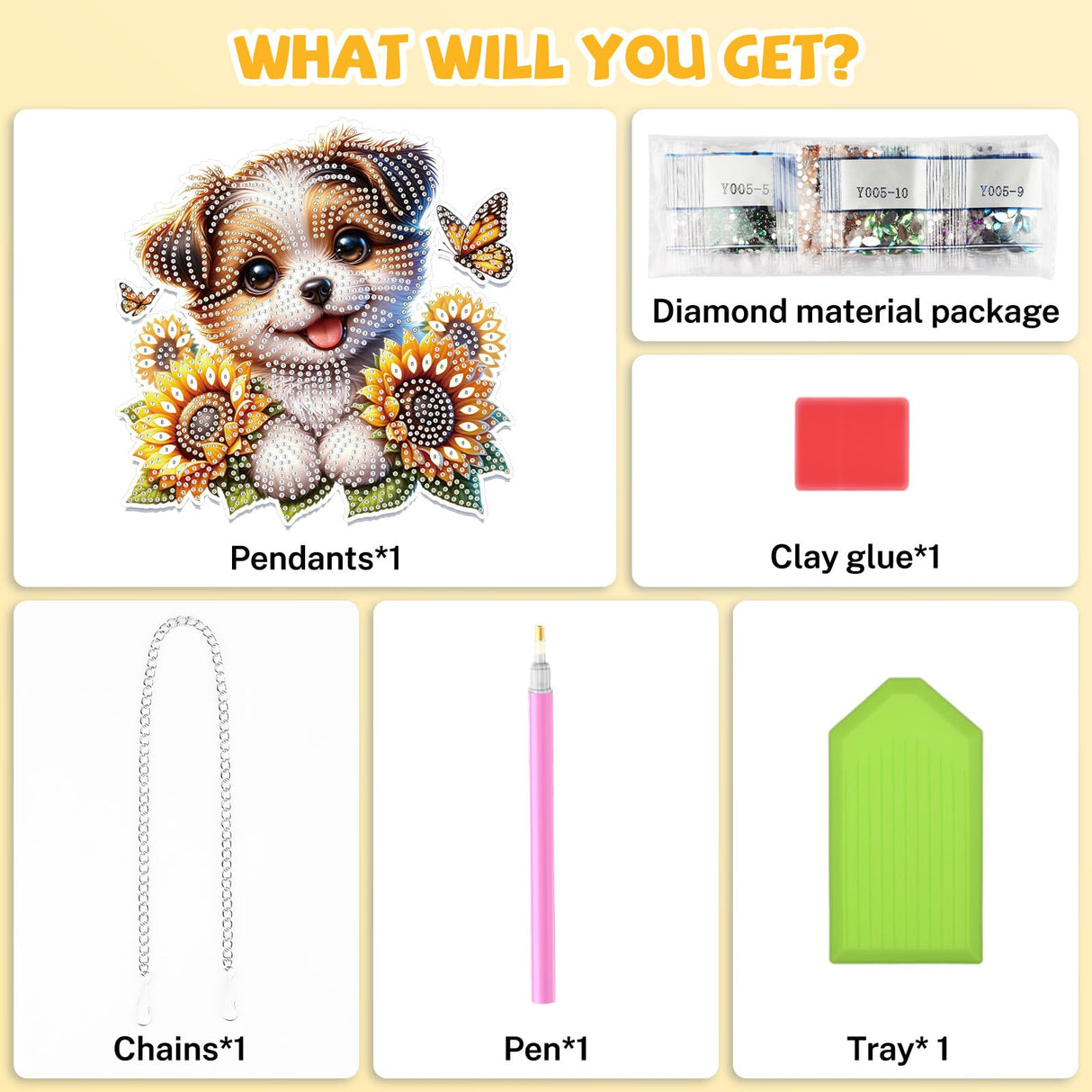 Bowetile Dog Diamond Art Hanging Kits for Adults Kids, 5D Special Shape Diamond Painting Sunflowers Pendant Kits, Animal Gem Art Suncatchers Painting Window Ornament for Home Garden Wall Decor Bowetile