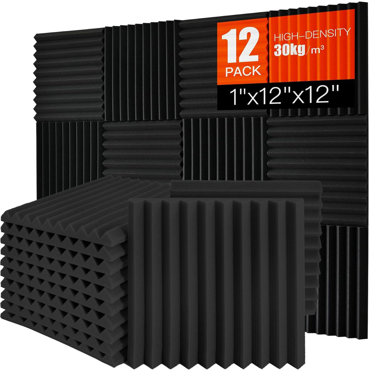 Acoustic Foam Panels 12 Pack 1" x 12"x 12" High Density Soundproofing Wedges for Wall Sound Proof Foam Panels Noise Absorbing Blocker and Sound-Damping Black Perfect for Studio Office Gaming Room Saiqiang