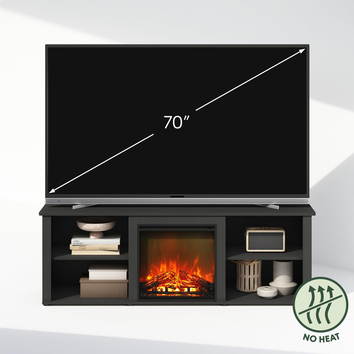 Furinno Jensen No Heat Decorative Electric Fireplace TV Stand, Entertainment Center for TV up to 70 Inch, Americano Furinno