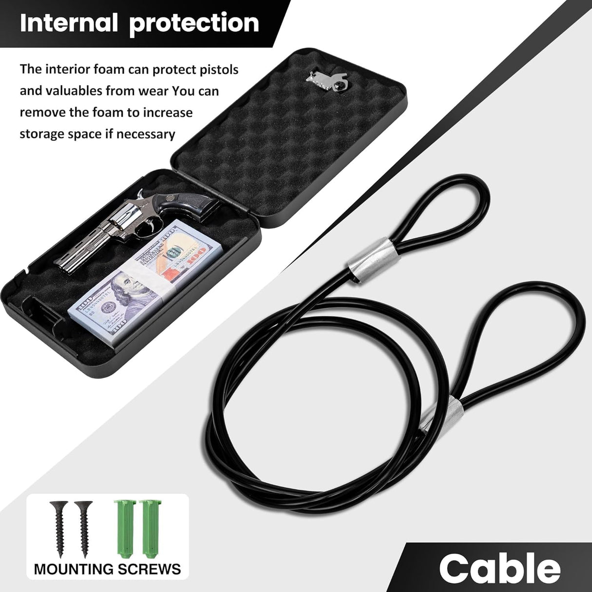 Sgorlds Gun Safe for Pistol Small Portable Handgun Lock Box with Handbag, Pistol Safe Handgun Safe for Car, Home, Travel, 9.4" x6.6" x1.8",Black Sgorlds