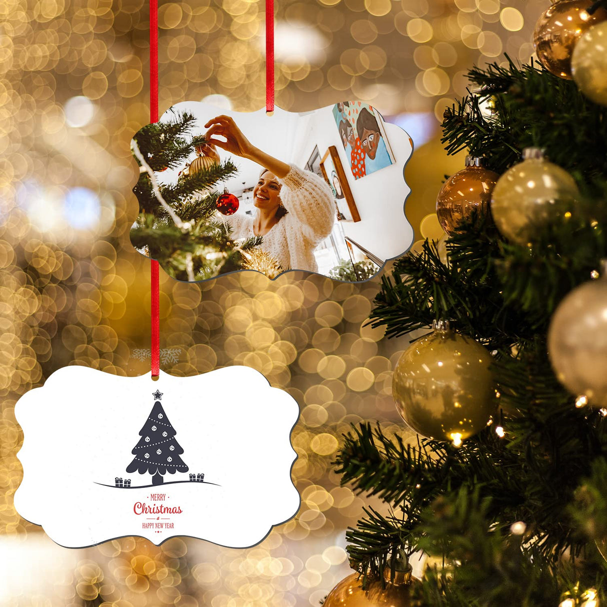 SAVITA 15pcs Sublimation Blank Pendants, MDF Personalized Sublimation Pendant with Red Hanging Ribbons Blank Discs Halloween Christmas Ornaments DIY Creation Supplies SAVITA