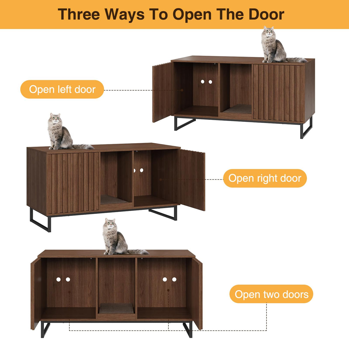 Fienveorn Cat Litter Box Enclosure for 2 Cats, 47.6’’ Litter Box Furniture Hidden with Cat Scratch Pad, Double Room Large Cat Cabinet, Indoor Cat House TV Stand Side Table,Cat Washroom,Brown Halitaa