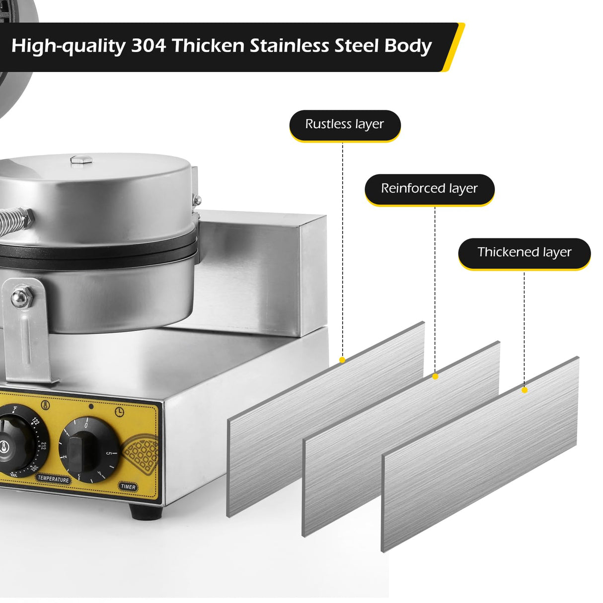 Dyna-Living Commercial Waffle Maker Double Waffle Maker, 2400W Non-Stick Commercial Waffle Maker Stainless Steel Waffle Iron Machine for Restaurants, Large Waffle Maker, Commercial Waffle Machine Dyna-Living