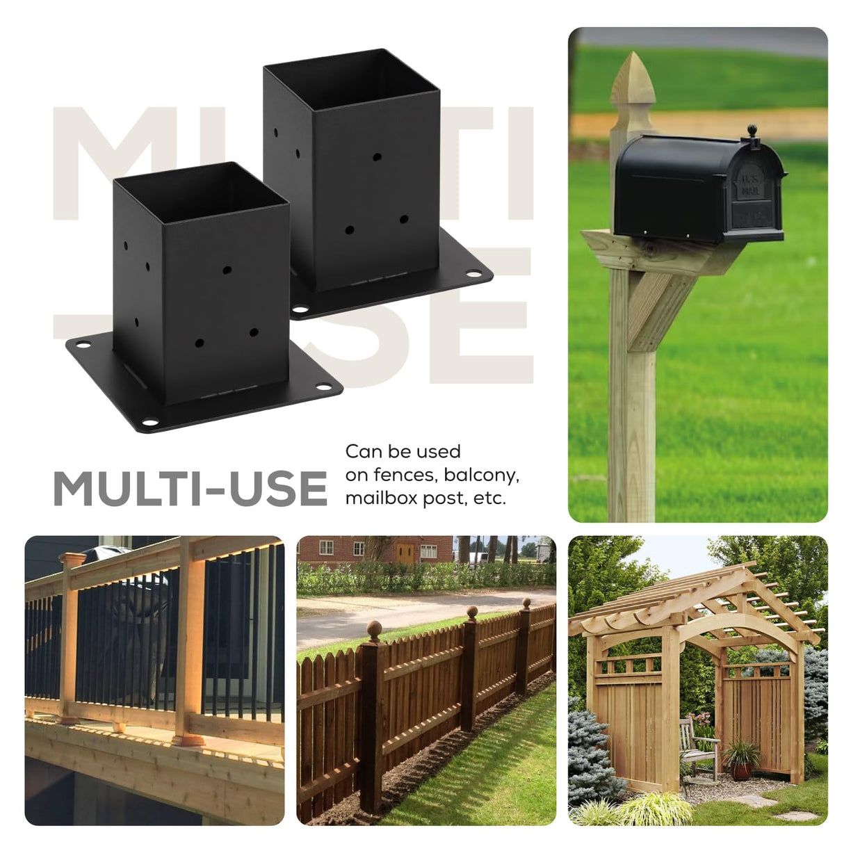WIMART 4x4 Post Base, Inner Size 3.5"x3.5"Deck Post Base, Deck Post Base for Concrete, for Mailbox Support Wood Fence Post Anchort (Black - Set 4) WIMART