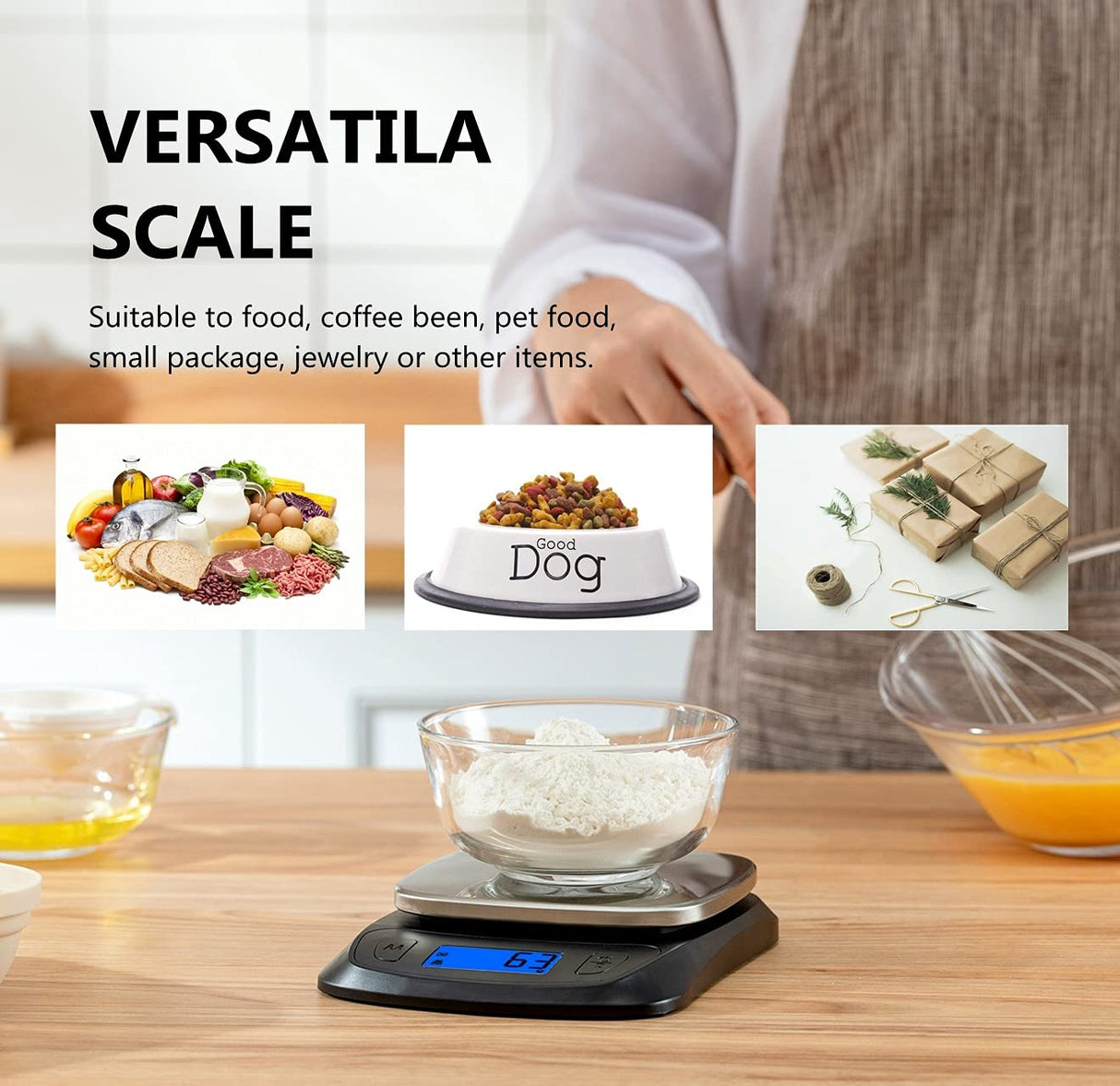 NUTRI FIT Ultra Slim Kitchen Scale Digital Food Weight Scale for Baking Cooking in Grams and Ounces Tare & Backlit LCD Display 11lb 5kg Capacity- Black/Stainless Steel NUTRI FIT