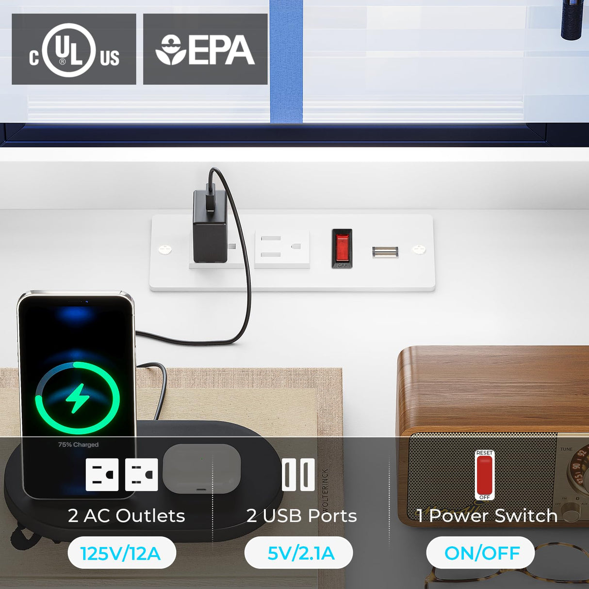 BTHFST LED Nightstand Set of 2 with Charging Station, Large Night Stand with 3 Drawers and 1 Pull-Out Tray, Modern Bedside Table with LED Lights, End Side Table with Storage, White and Gold BTHFST