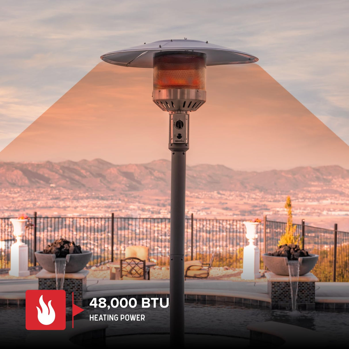 Nexgrill Sundara 92" Bronze Outdoor Patio Heater, 48,000 BTUs, 2 Wheel Transport, Electronic Ignition, Easy Tank Access, Control Knob, Propane Heater for Porch, Garden, Backyard - 920-01002 Nexgrill