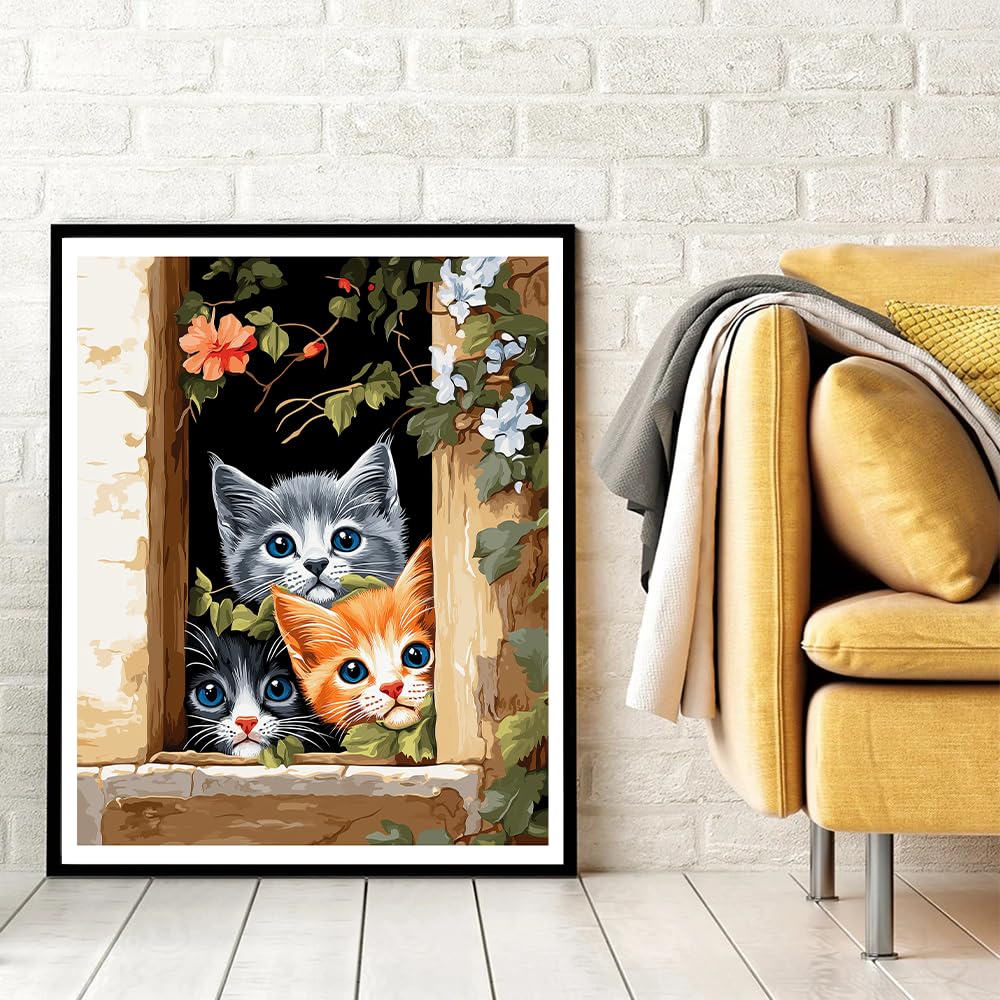 Natuyalo Painting by Numbers for Adults - Three Little Kittens Adult Paint by Number Kits for Beginners, Animals Cats DIY Art Craft Kits for Ideal Gift No Frame (16x20 Inch) Natuyalo