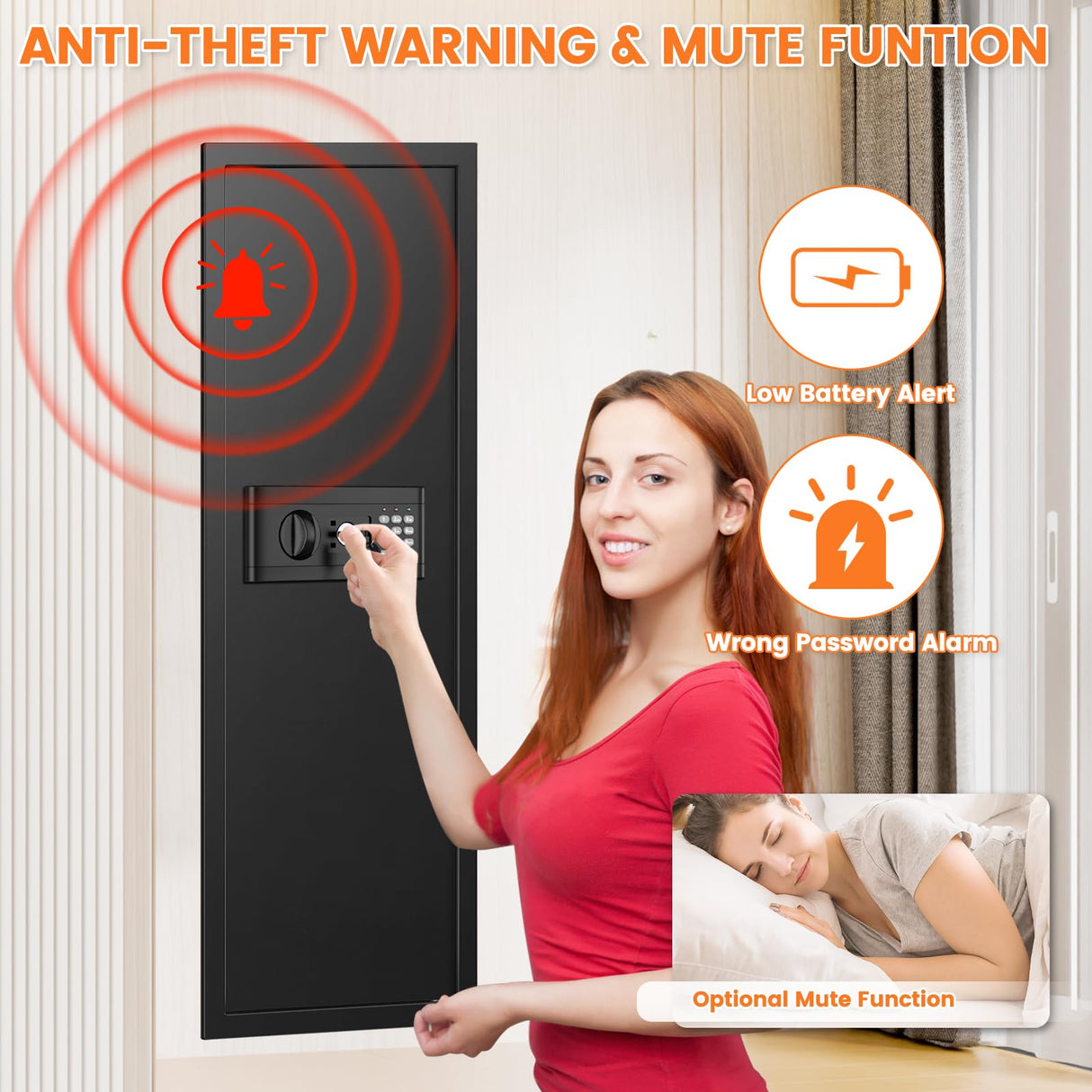 47.3" Tall Fireproof Wall Safes Between the Studs 16" Centers, Large Hidden Flush Wall Safe with 4 Removable Shelf & 6 Key Hooks, 48LB Heavy Duty Gun Safes for Home Rifle and Pistols, Money, Jewelry Nebakne