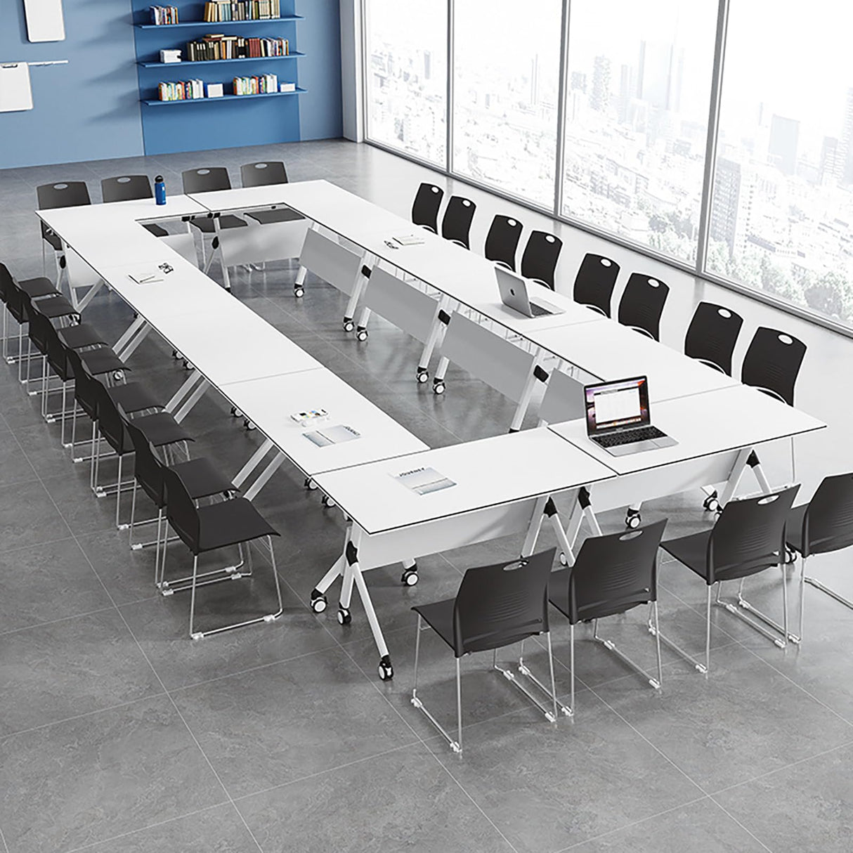 JNMDLAKO 2.5 FT Conference Room Table 6 Pack Folding Conference Table Conference Room Foldable Flip Top Table Training Tables with Wheels for Office Meeting Room Classroom JNMDLAKO