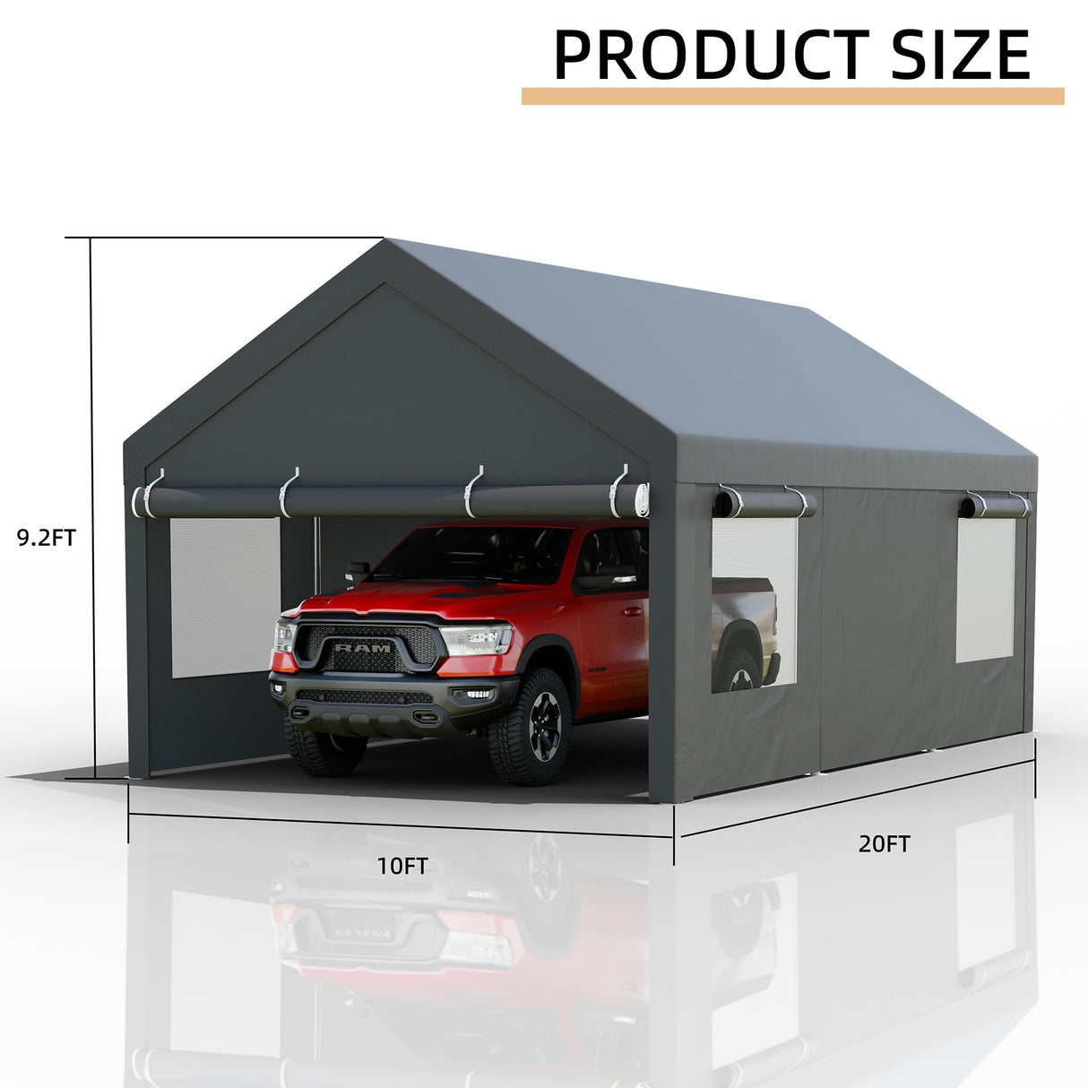 JY QAQA Carport, 12x20 FT Heavy Duty Carport with Removable Side Walls and Doors, Car Canopy with All-Season Tarp for Cars, Grey JY QAQA PET