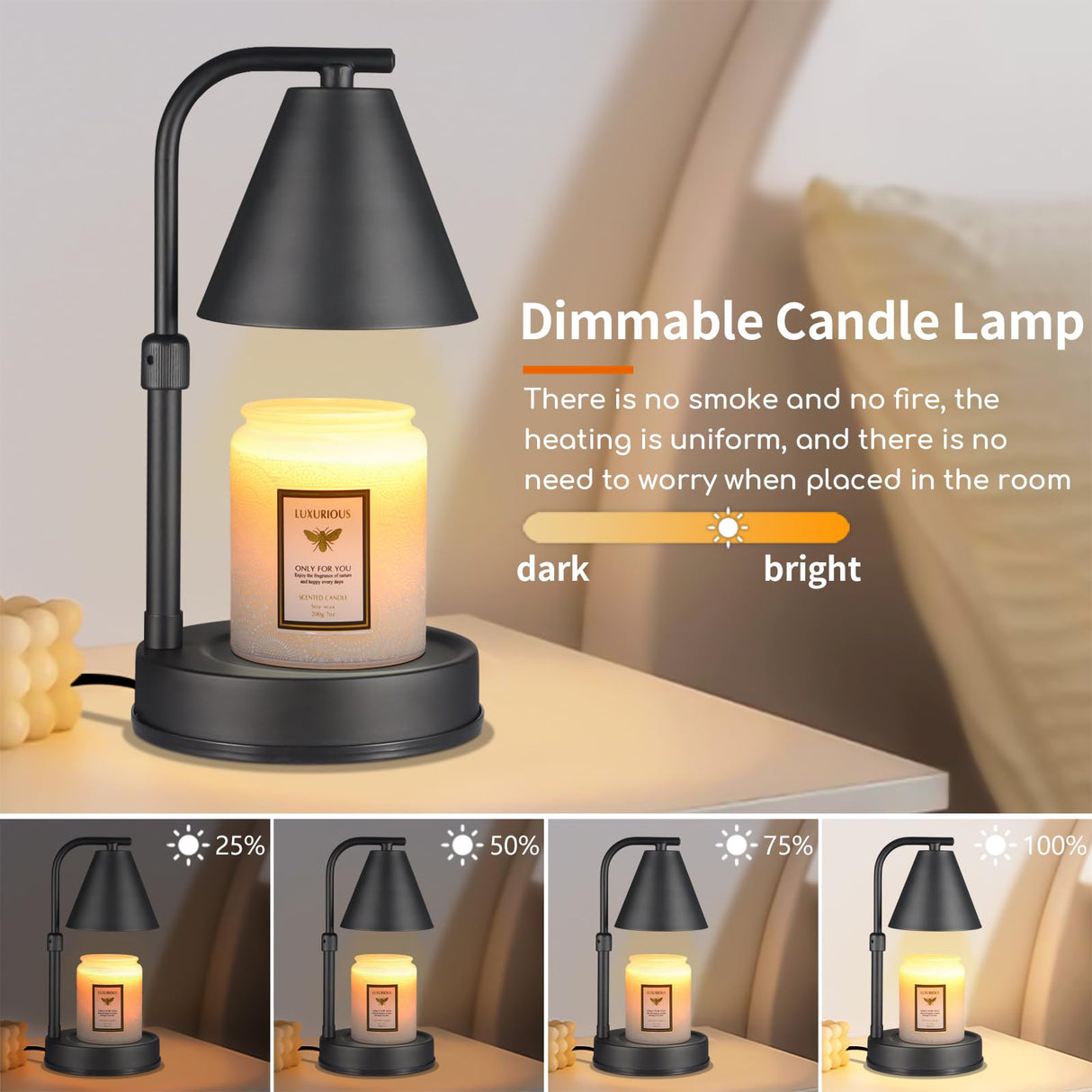 mocosa Candle Warmer Lamp,Adjustable Height Black Metal Candle Warmer,Gifts for Mom,House Warming Gifts New Home Dimmable for Scented Jar Candles mocosa