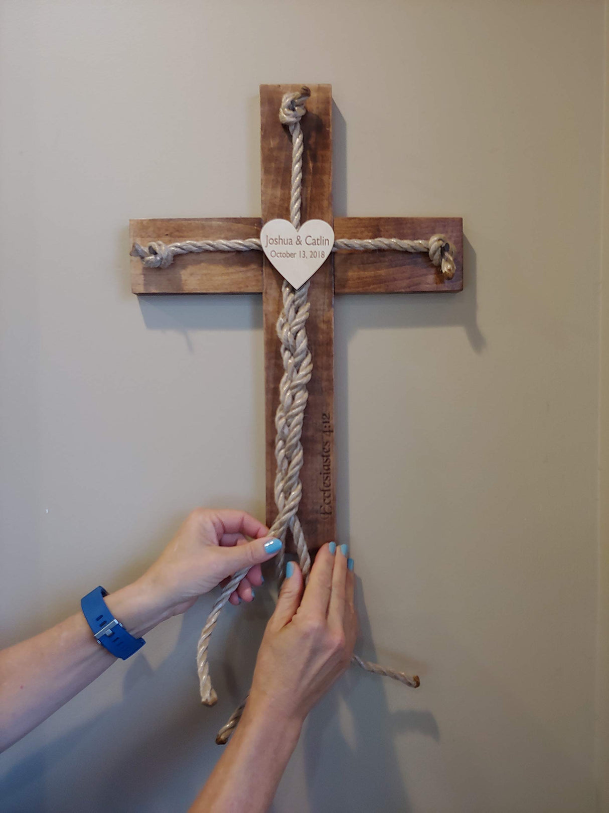 Personalized Laser Engraved Wedding Rope Wood Cross Personal Handcrafted Displays