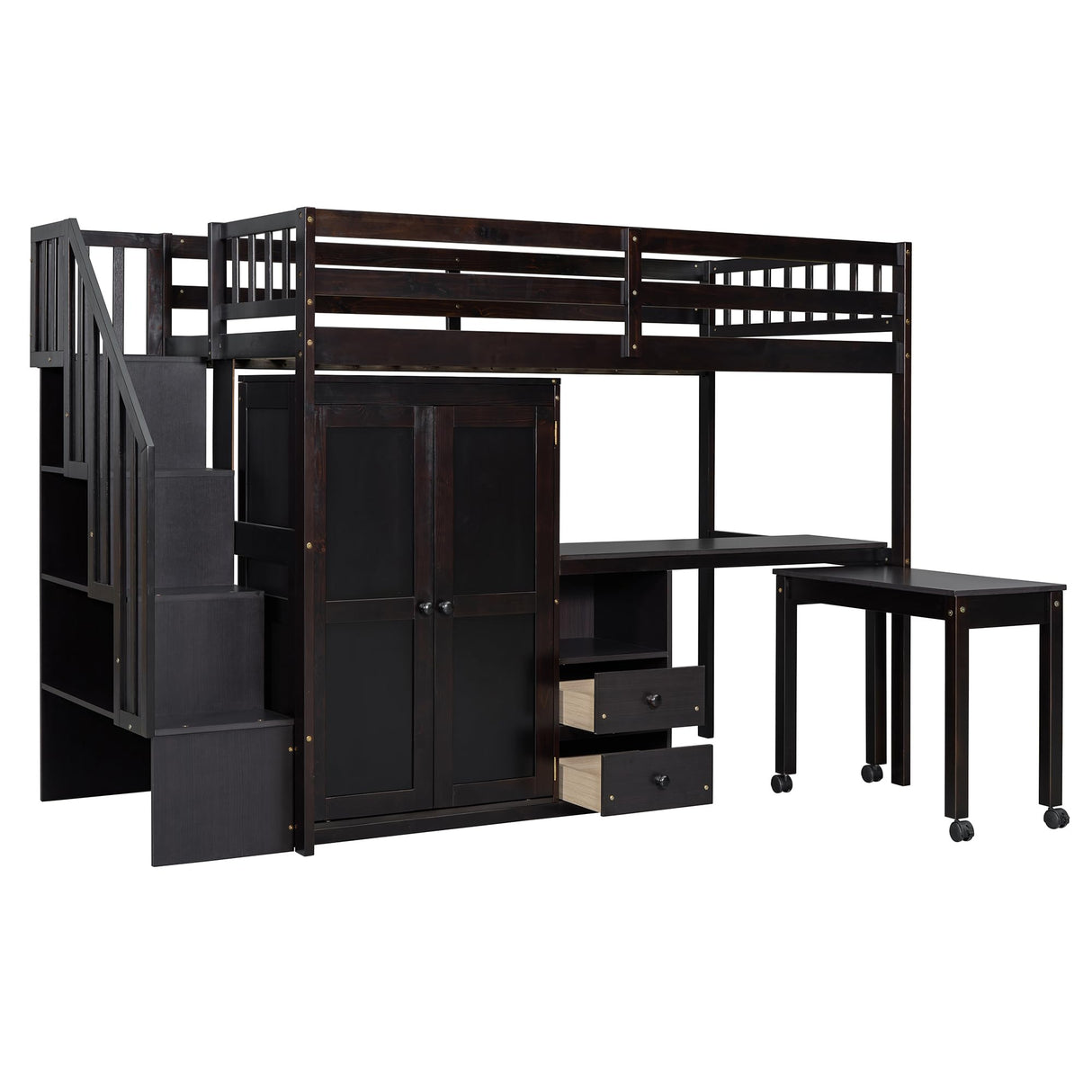 Harper & Bright Designs Twin Size Loft Bed with Stairs and Bookshelf, Wood Twin Storage Bed with Desk & Wardrobe, Space-Saving Multifunctional Furniture for Kids & Teens - Espresso Harper & Bright Designs