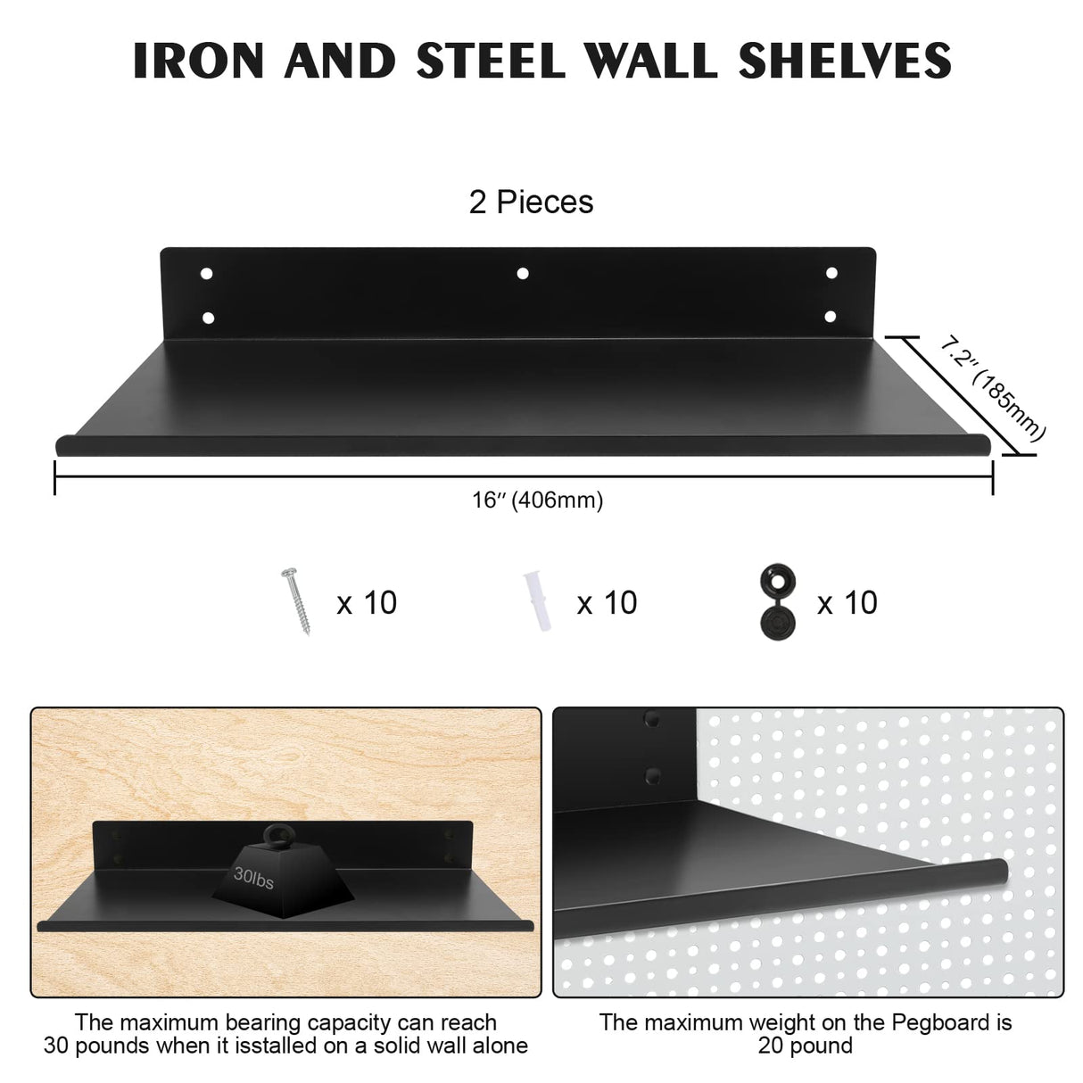 Daanxw Multi-Functional Steel Shelf, Pegboard Shelf,Can be Used Alone or for Pegboard, Wall Mounted Shelf,Pegboard Shelves,Pegboard Shelf Brackets,16"X7.2" (Black) Daanxw