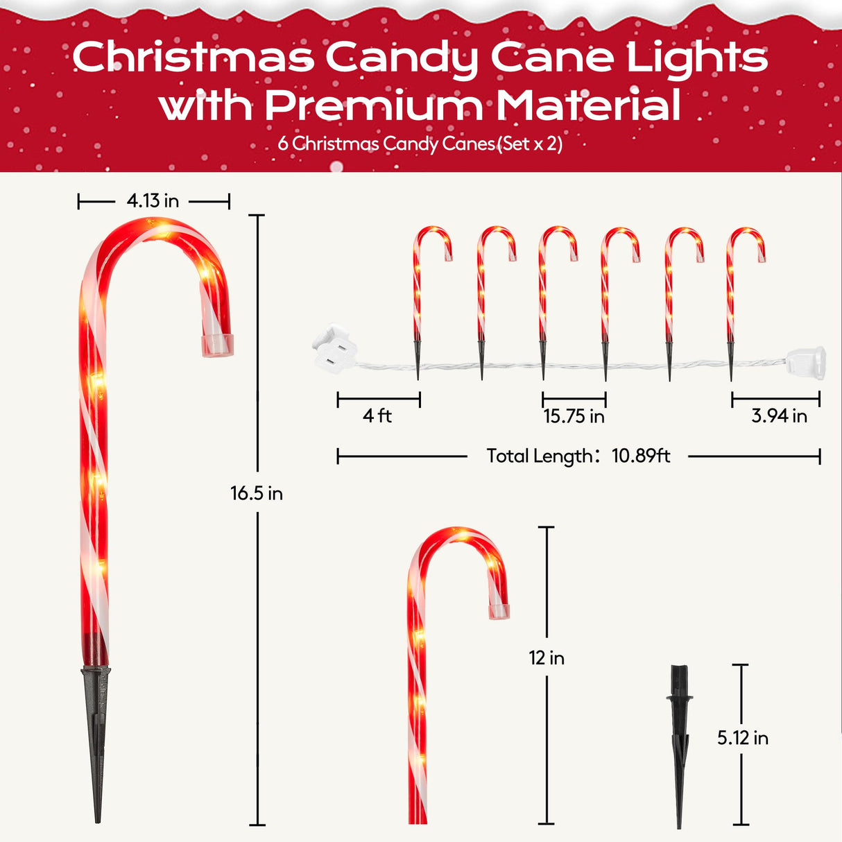 Christmas Candy Cane Lights 12Pcs Christmas Pathway Lights with 72 Count Incandescent Clear Lights, Connectable 12 Inch Pathway Makers Lights for Indoor Outdoor Walkway Patio Yard Lawn Decorations KiflyTooin
