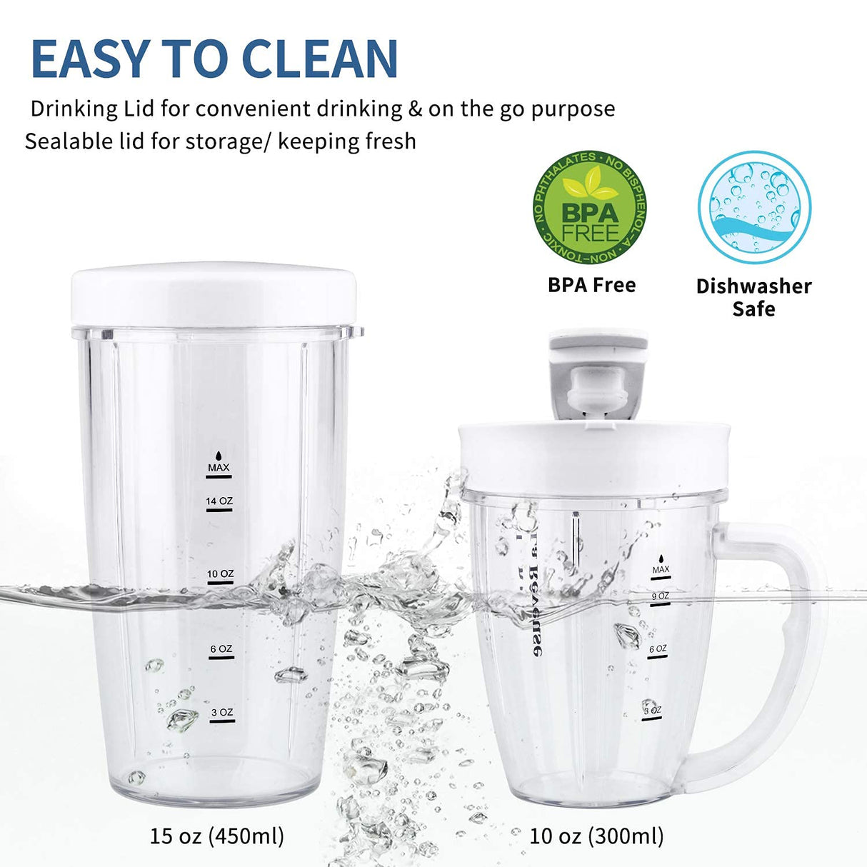 La Reveuse Personal Size Blender 250 Watts Power for Shakes Smoothies Seasonings Sauces with 1 Piece 15 oz Cup,1 Piece 10 oz Mug,BPA-Free (Sky Blue) La Reveuse