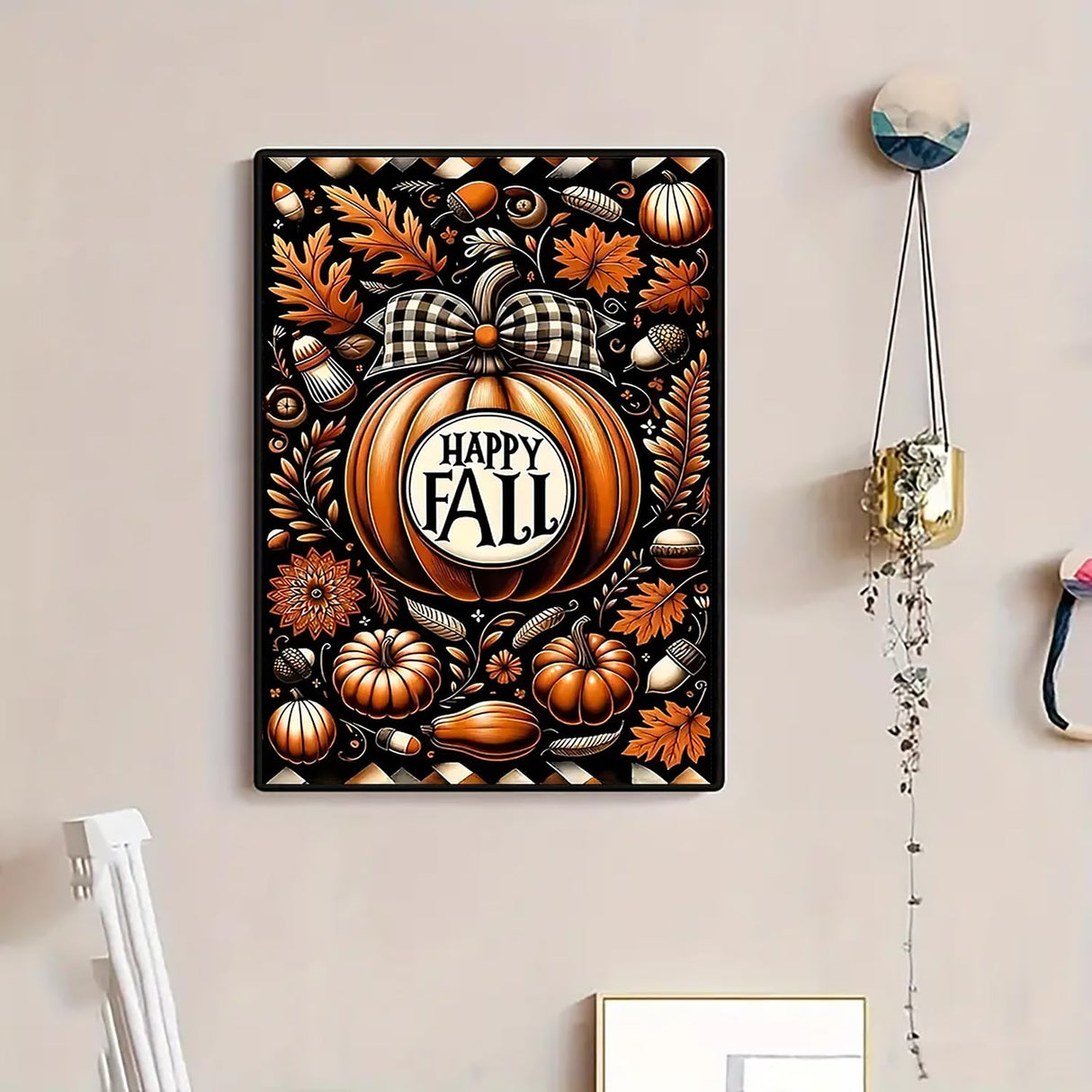 Happy Fall Pumpkin Leaf Diamond Art Kits for Adults, 5D Diamond Painting Kits for Adults Beginners, DIY Full Round Drill Diamond Dot Painting Gem Art Kits for Adult, Home Wall Decor 11.8x15.7 Inch VCLKDIY