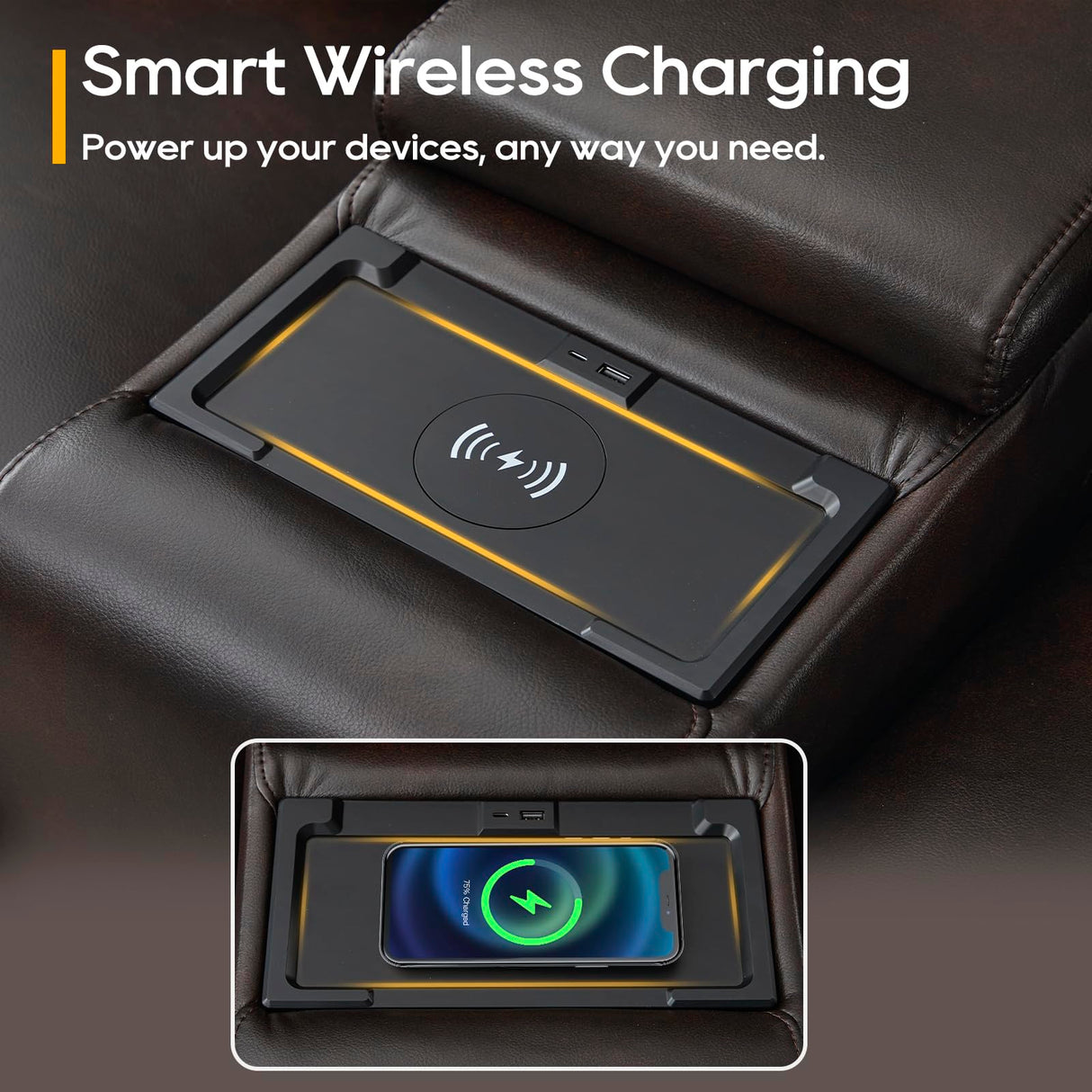 P.H.Furn Power Loveseat Recliner Sofa, Home Theater Seating with Adjustable Headrest, Blue LED Lighting, Reclining Loveseat, Storage, Cup Holder, USB, Charging P.H.Furn