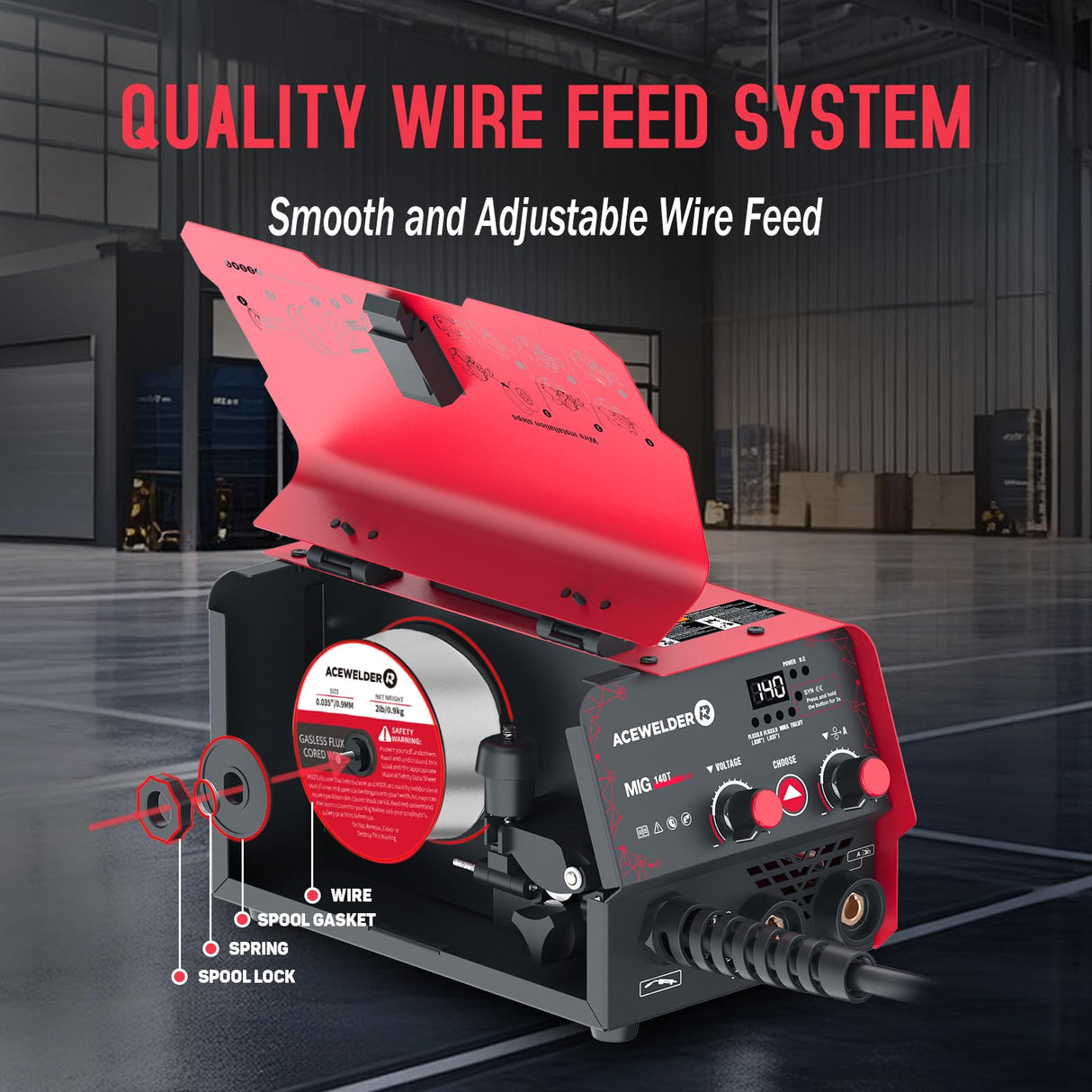 ACEWELDER 140A Gasless Flux Core MIG Welder/Lift TIG/Stick 3 in 1 Welding Machine 110V Portable IGBT Inverter Synergy Welder Machine Acewelder