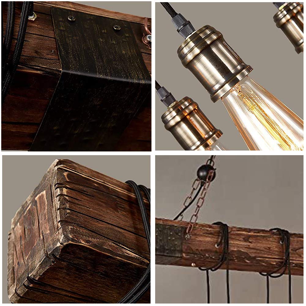 KJLARS Farmhouse Chandelier Wood Hanging Industrial Pendant Lighting Vintage Ceiling Light Fixture 10 Light for Pool Table Kitchen Island Bar Bedroom Dining Living Retro Hanging Lamp (43.31 inches) KJLARS