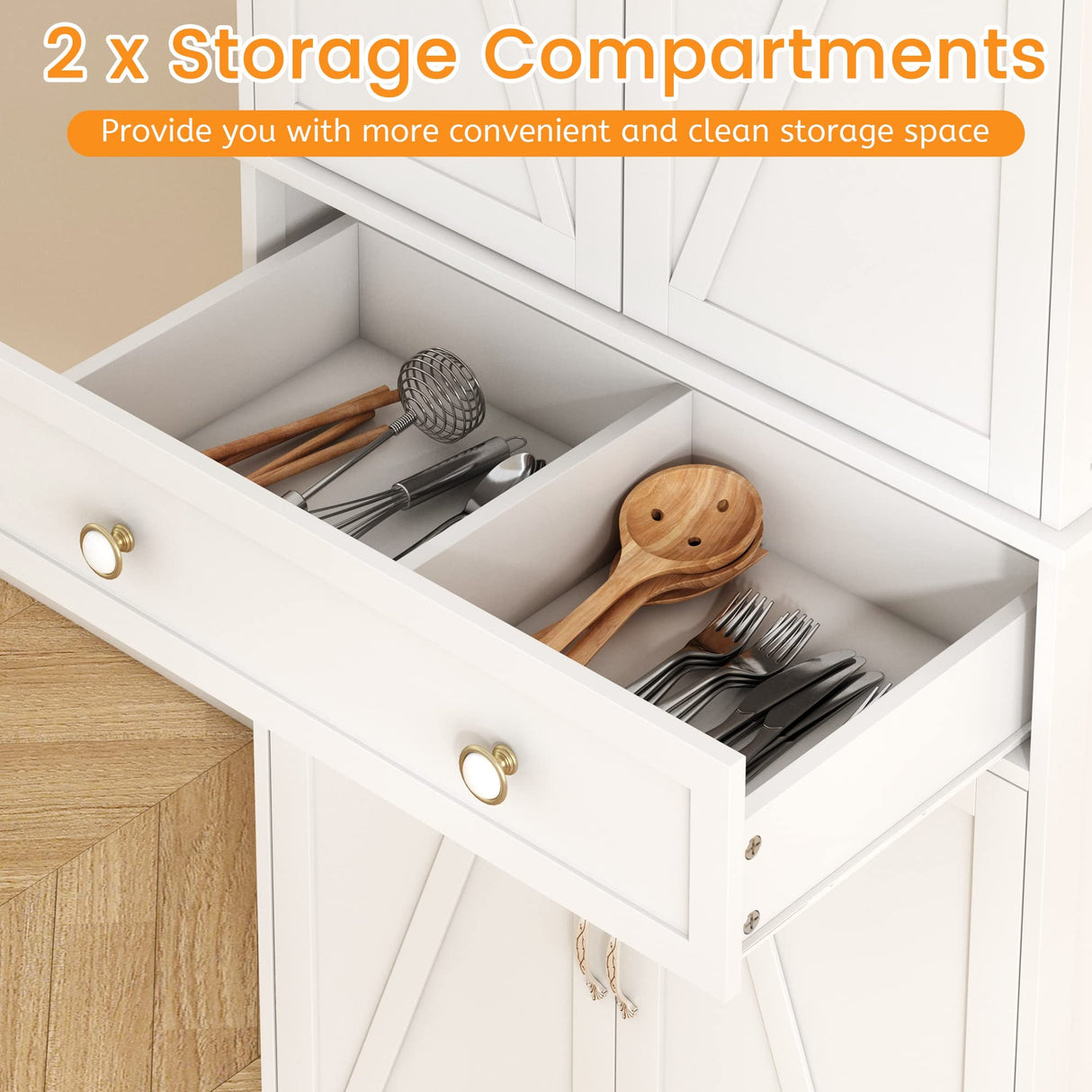 kepptory 72“ Kitchen Pantry Cabinet White, Tall Pantry Storage Cabinet with Adjustable Shelves and Drawer, Kitchen Buffet Cupboards Sideboard for Home Office Use (16" D x 30" W x 72" H) kepptory