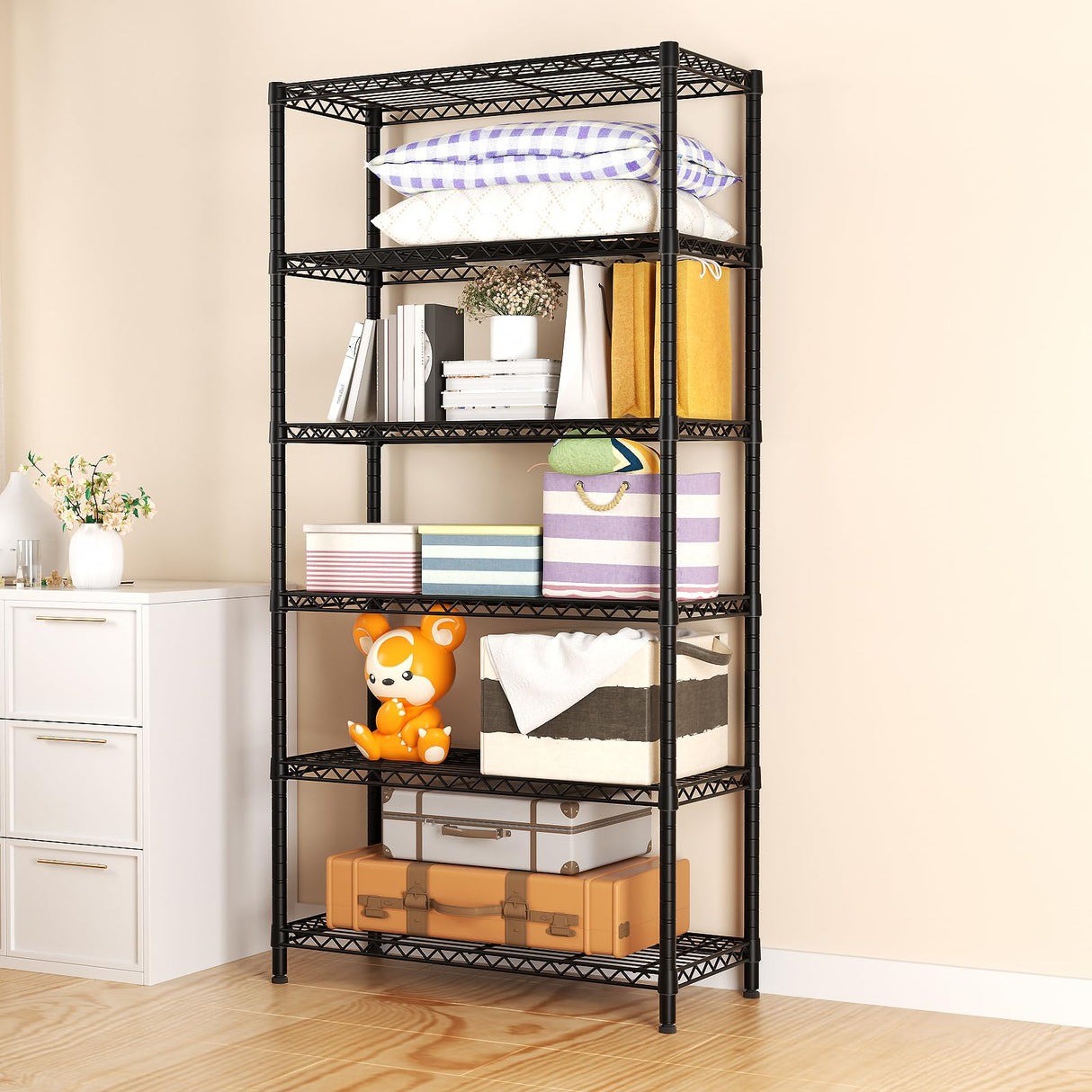 SINGAYE 6 Tier Shelf Organizer Storage Metal Shelves Garage Wire Shelving Unit Pantry Rack 36" L x 14" W x 72" H Black SINGAYE