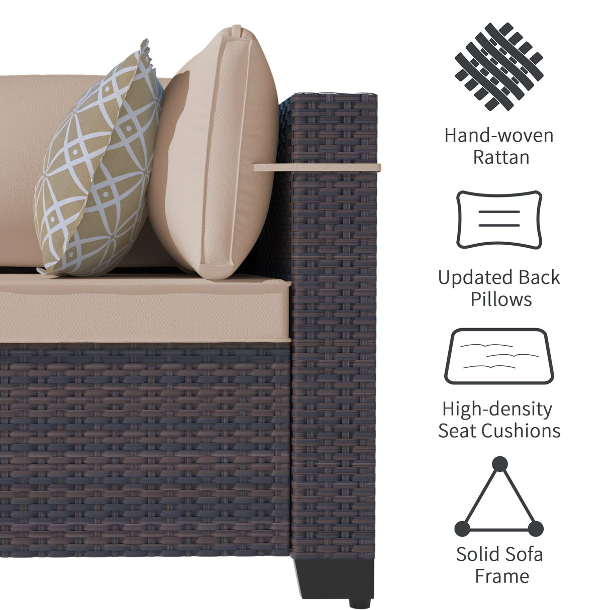 ASJMR Outdoor Patio Furniture Set, 14 Pieces Outdoor Sectional Furniture Patio Sofa, All-Weather PE Rattan Patio Conversation Set with Tempered Glass Top Table & Cushions(Brown). ASJMR