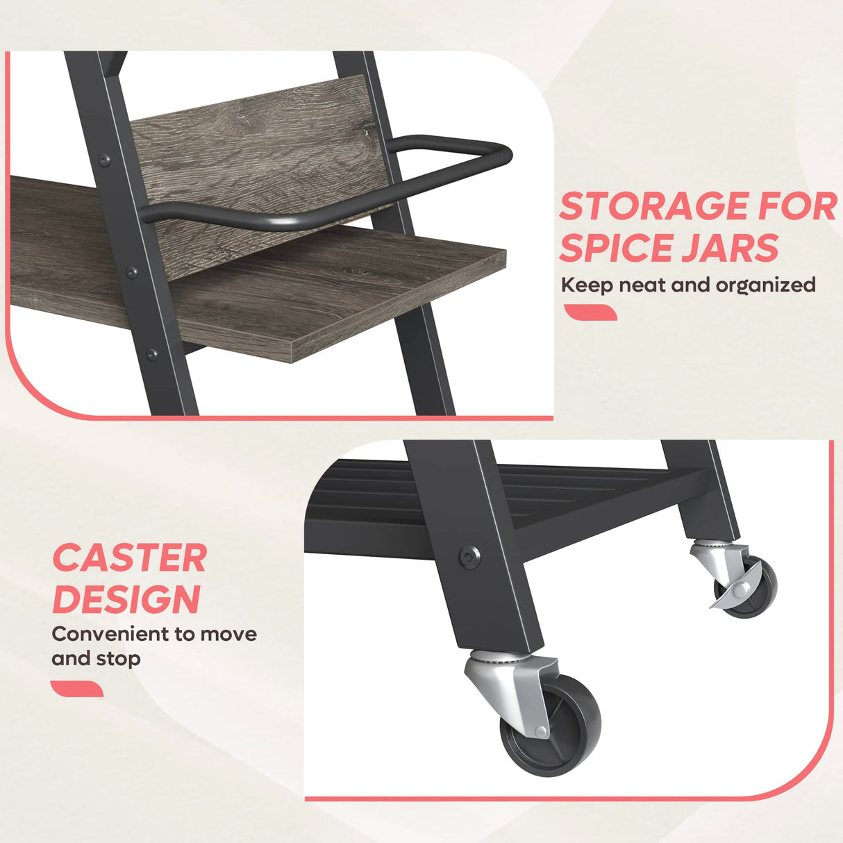 Bestier Grey Coffee Bar Station with Storage, Rolling Kitchen Cart and Towel Holder Bestier