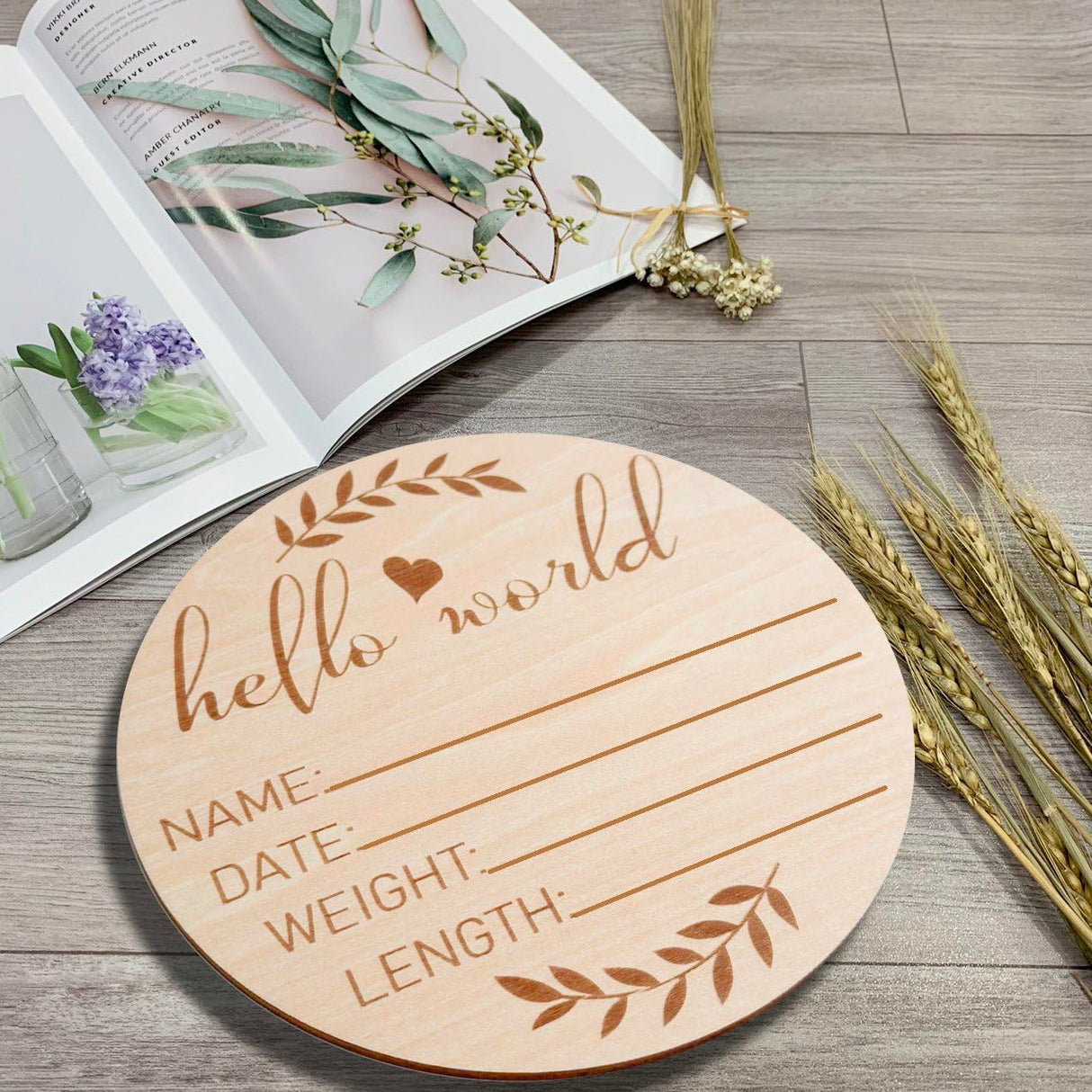 HD WOOD CRAFT Baby Announcement Sign, 5.9 inch Wooden Name Plate, Newborn Photo Prop, Birth Announcement, Brown Birch, 5 Inches HD WOOD CRAFT