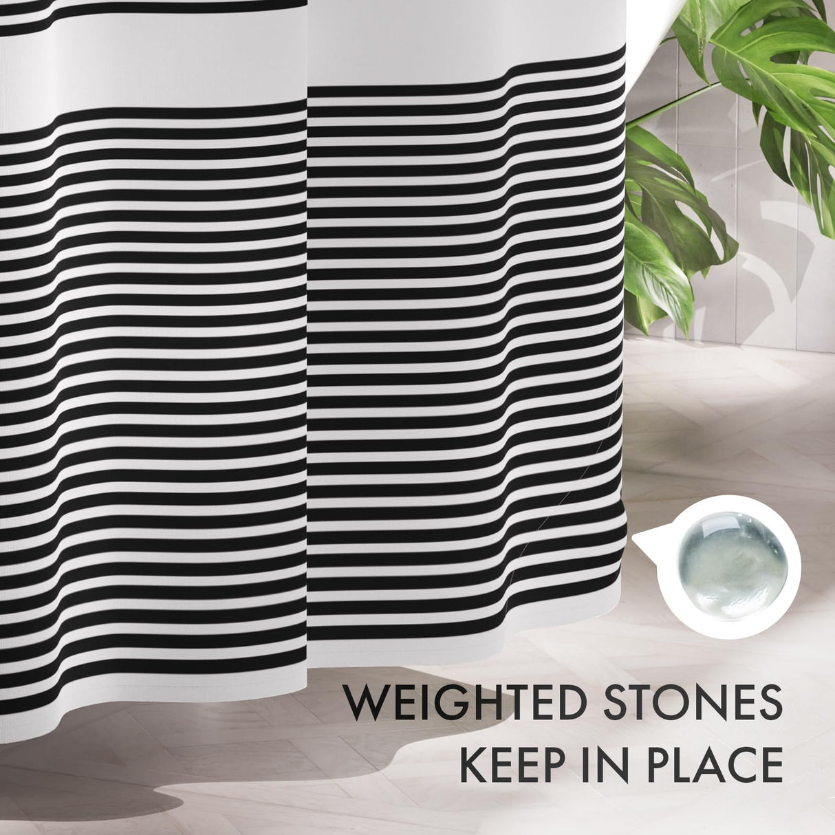 AmazerBath Shower Curtain, Washable Cloth Black Shower Curtain Sets with 12 Shower Curtain Hooks, Fabric Rustic Black and White Striped Shower Curtain, Farmhouse Bathroom Shower Curtain, 72x72 Inches AmazerBath