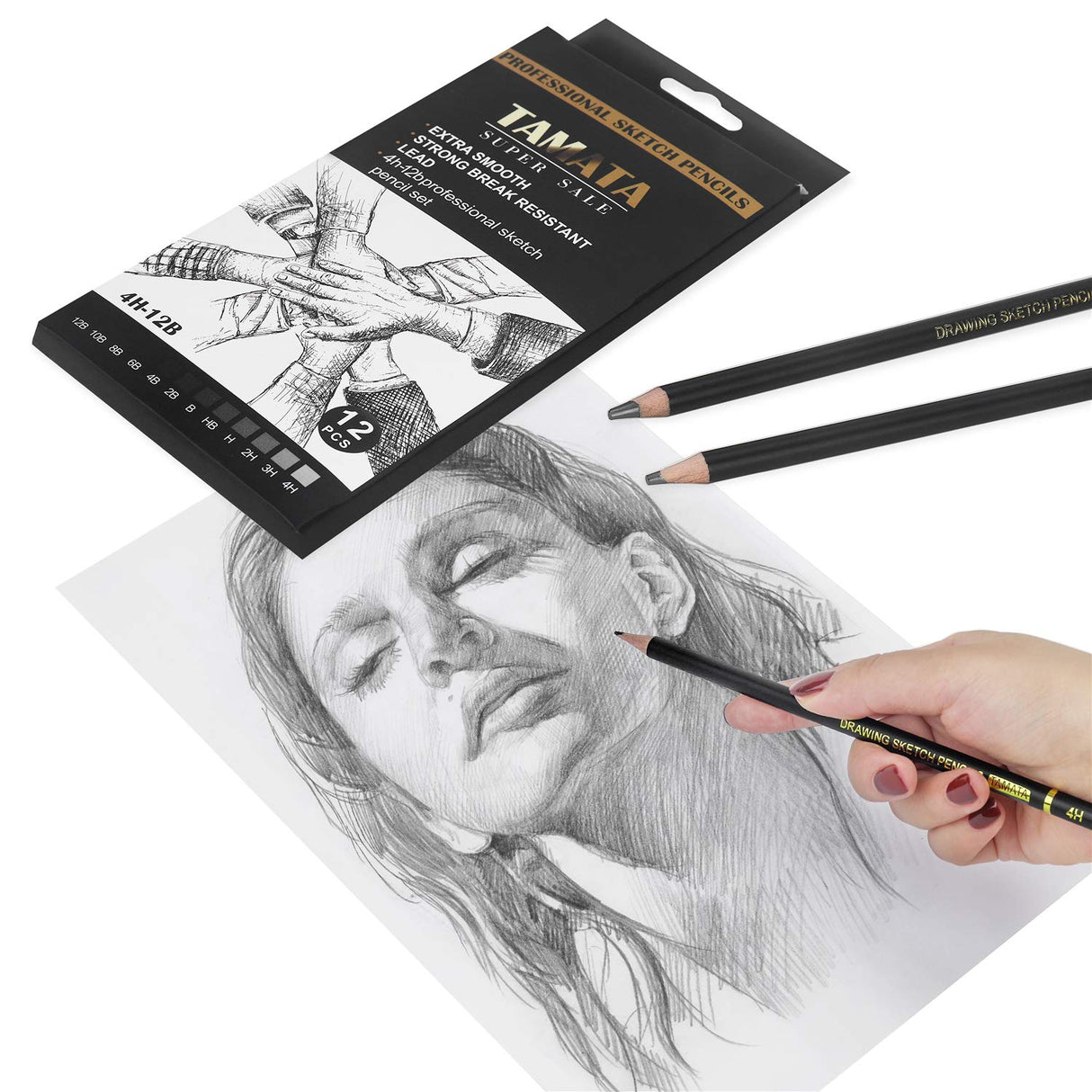 RVOGJP TAMATA Professional Drawing Sketching Pencil Set - 12 Pieces Art Graphite Pencils(12B - 4H), Ideal for Drawing Art, Sketching, Shading, for Beginners & Pro Artists RVOGJP